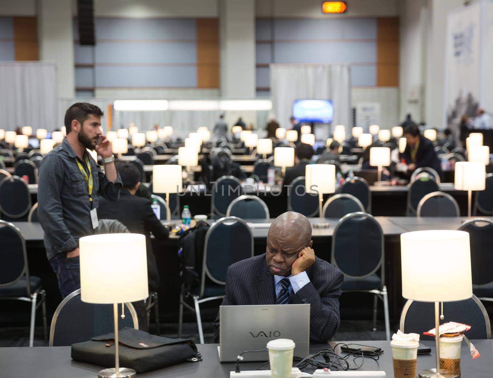 WASHINGTON D.C., USA - Mar 31, 2016: Nuclear Security Summit. Working moments in the summit press center