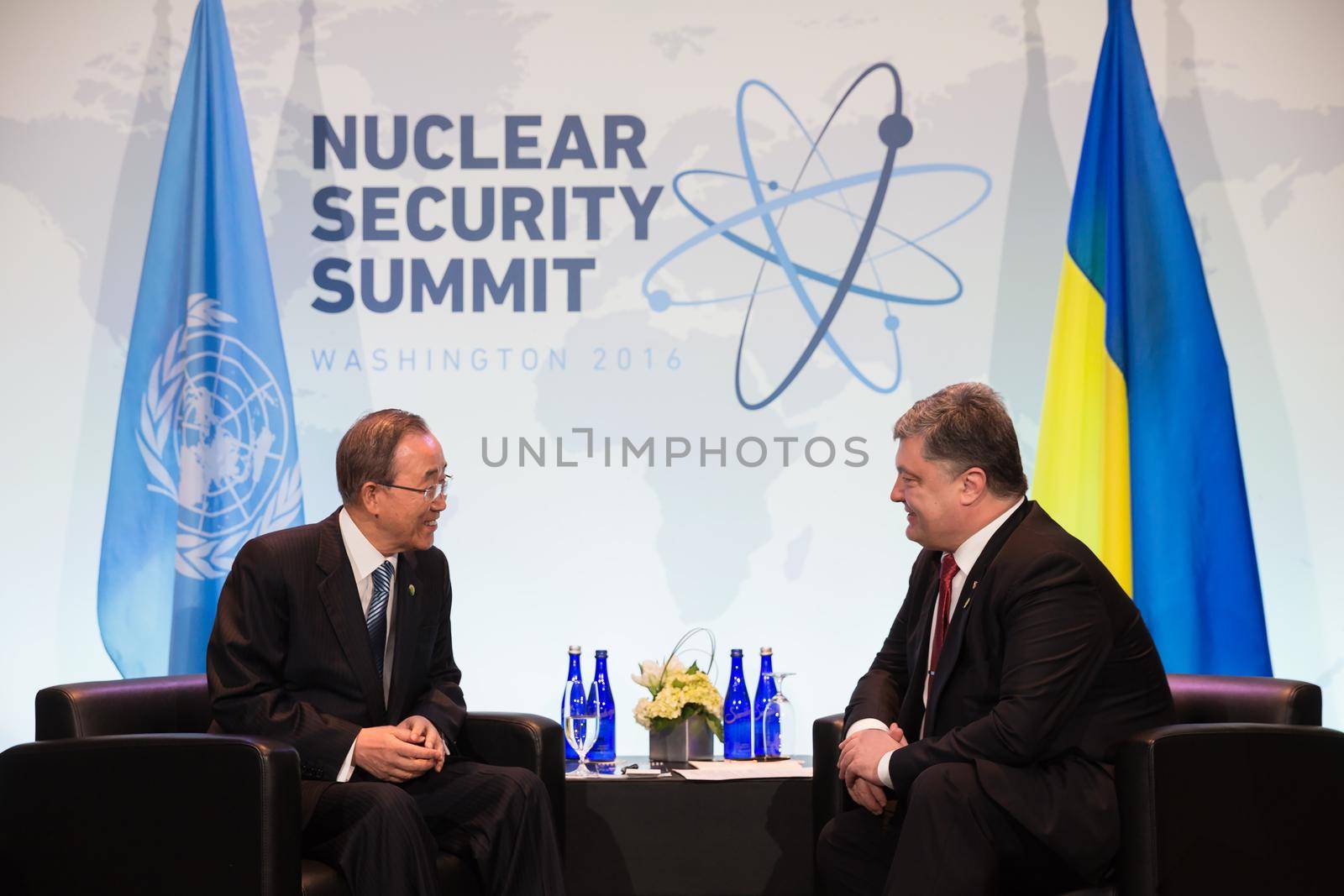 WASHINGTON D.C., USA - Apr 01, 2016: President of Ukraine Petro Poroshenko during a meeting with UN Secretary General Ban Ki-moon on the Nuclear Security Summit in Washington 