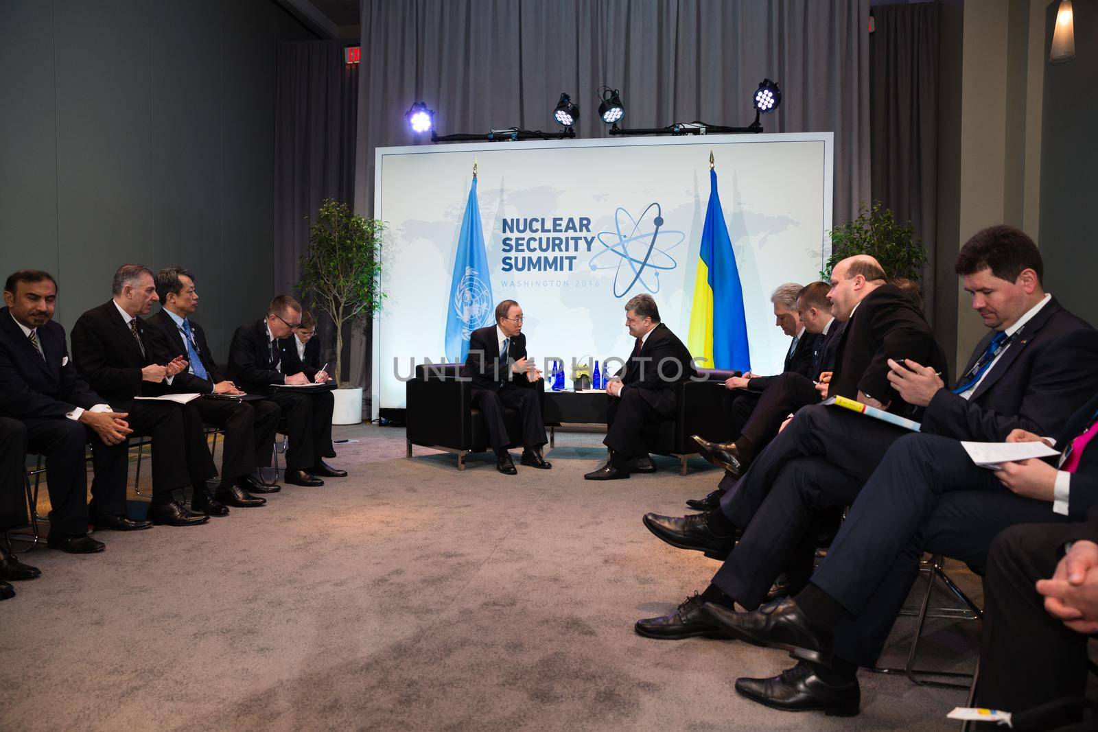 WASHINGTON D.C., USA - Apr 01, 2016: President of Ukraine Petro Poroshenko during a meeting with UN Secretary General Ban Ki-moon on the Nuclear Security Summit in Washington 