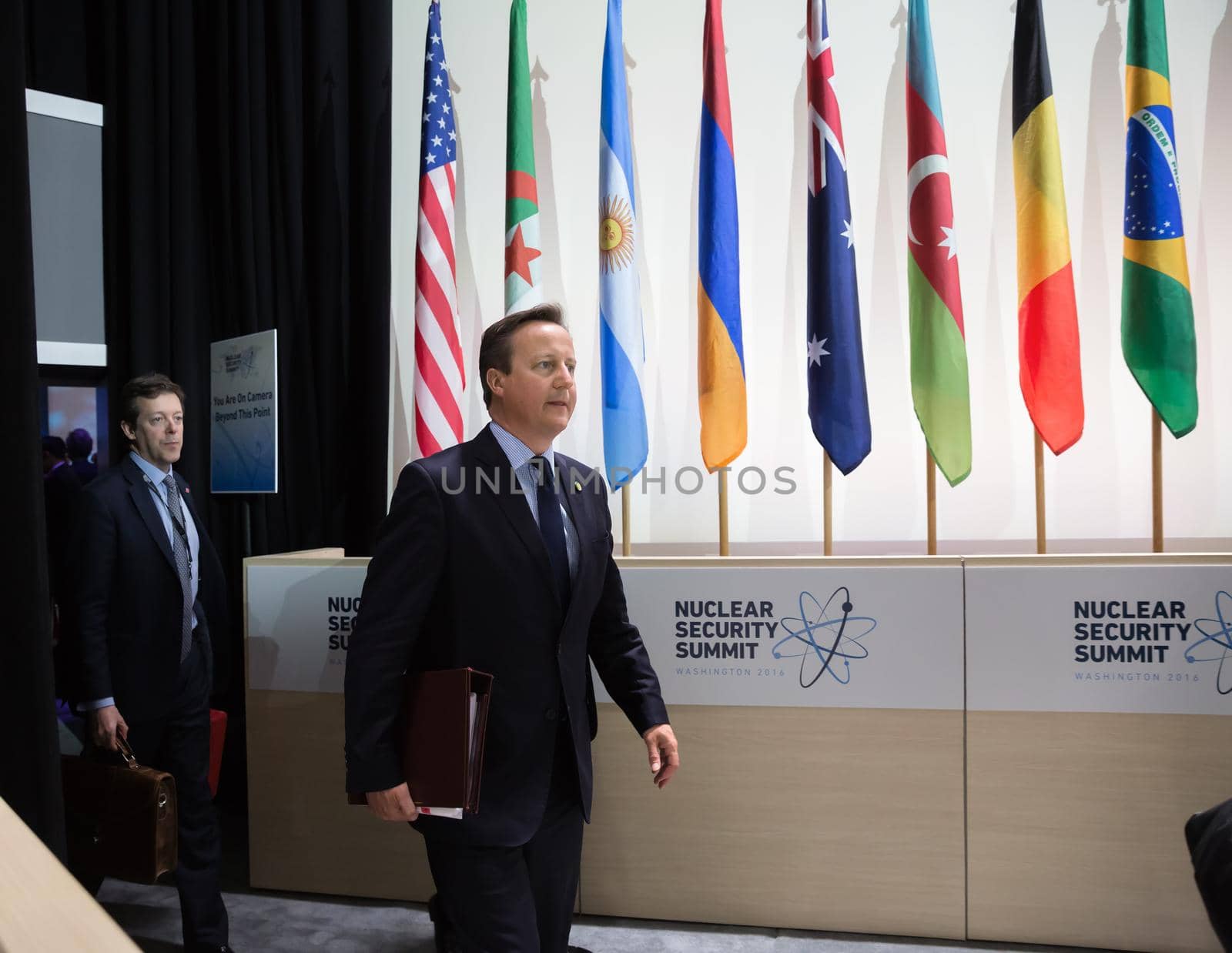 WASHINGTON D.C., USA - Apr 01, 2016: British Prime Minister David Cameron on the Nuclear Security Summit in Washington. Working moments of the summit