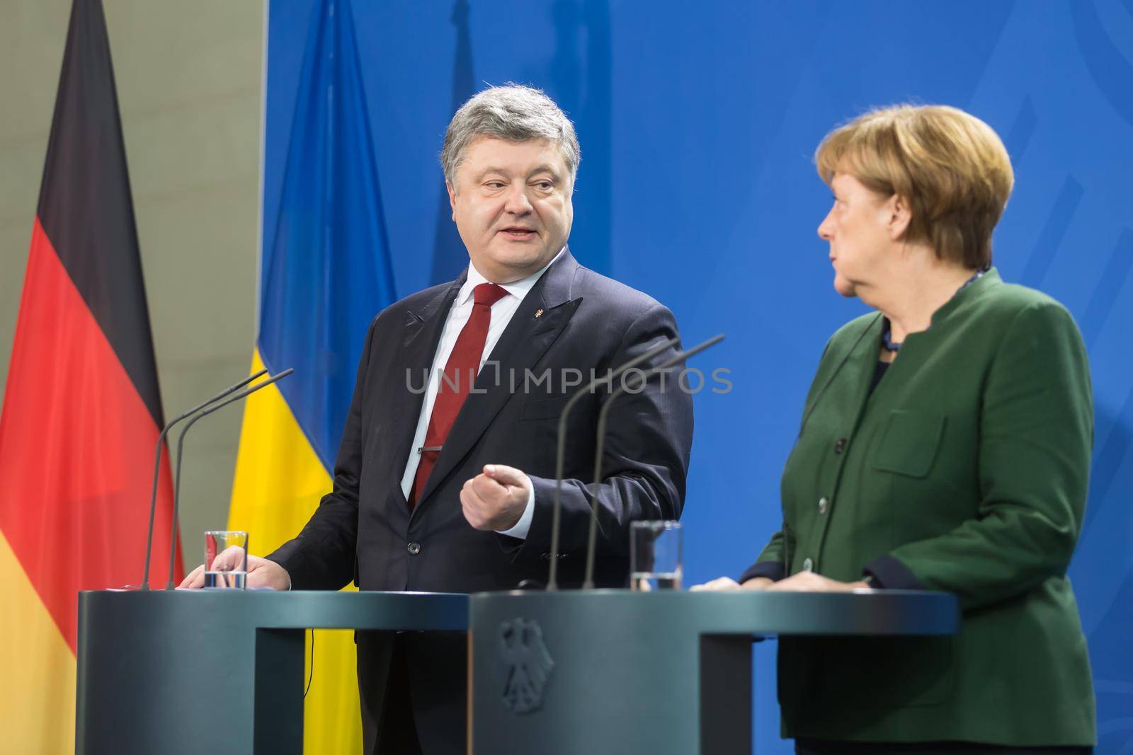 BERLIN, GERMANY - Jan 30, 2017: Chancellor of the Federal Republic of Germany Angela Merkel during a joint briefing with President of Ukraine Petro Poroshenko