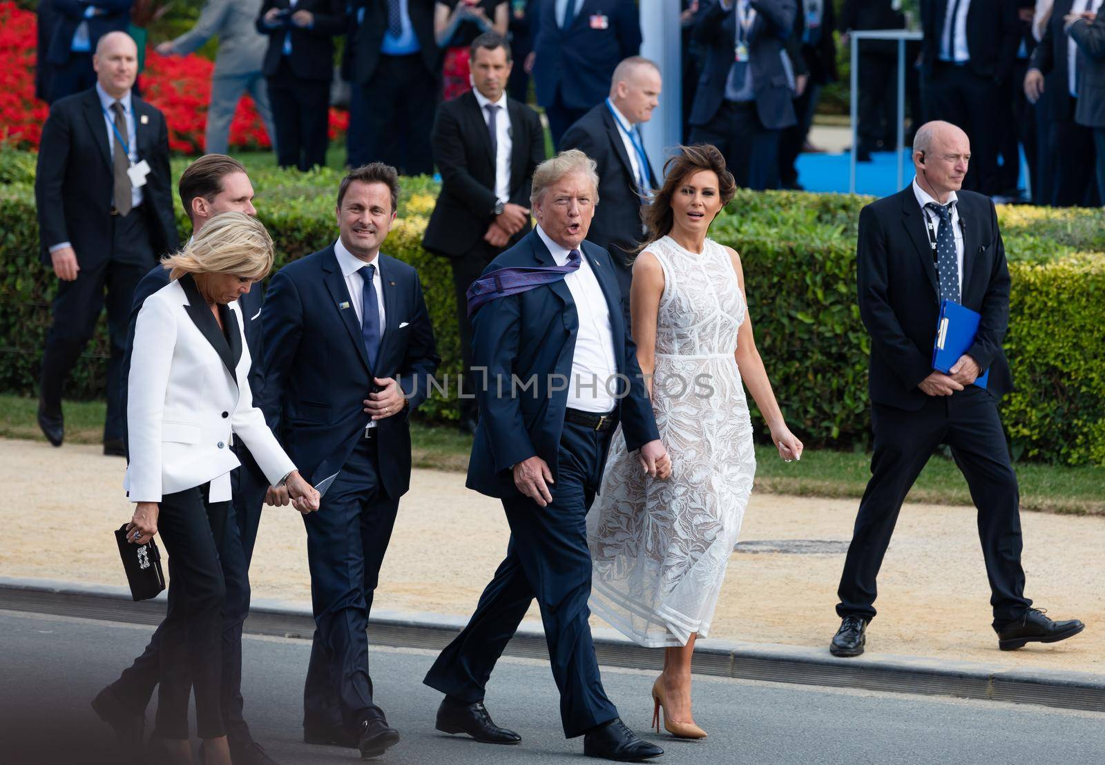 BRUSSELS, BELGIUM - Jul 11, 2018: US President Donald Trump and the First Lady of the United States Melania Trump at the summit of the NATO military alliance