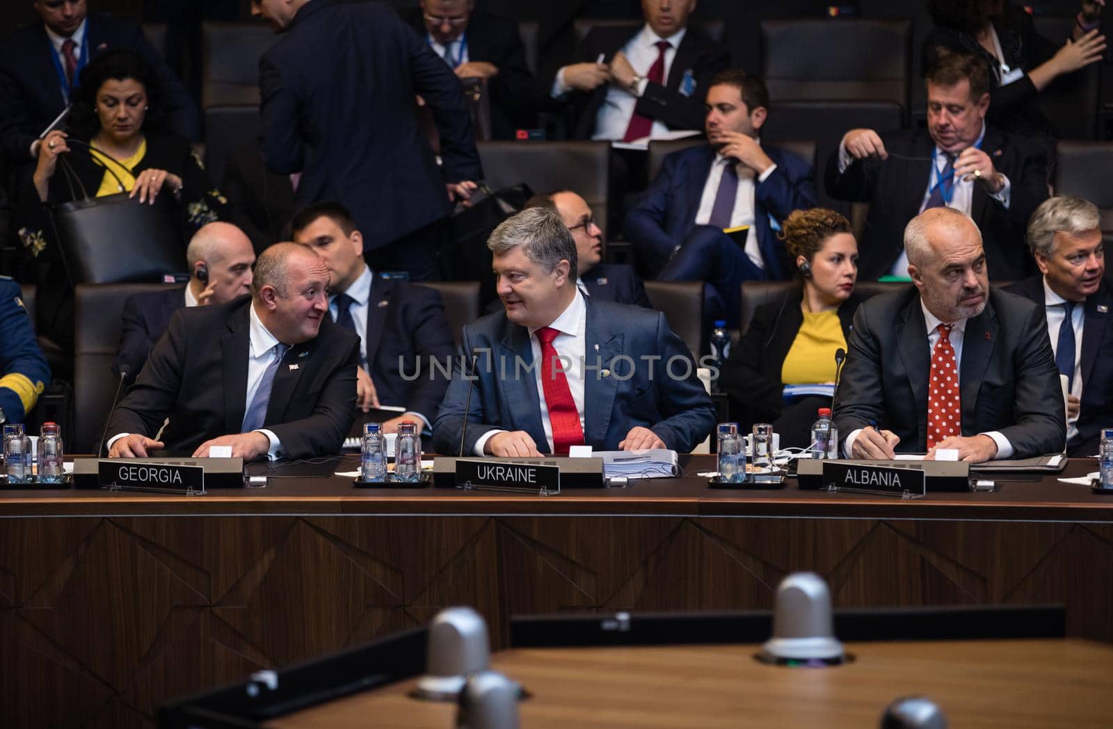 BRUSSELS, BELGIUM - Jul 12, 2018: Ukrainian President Petro Poroshenko and the leaders of states during NATO military alliance summit in Brussels