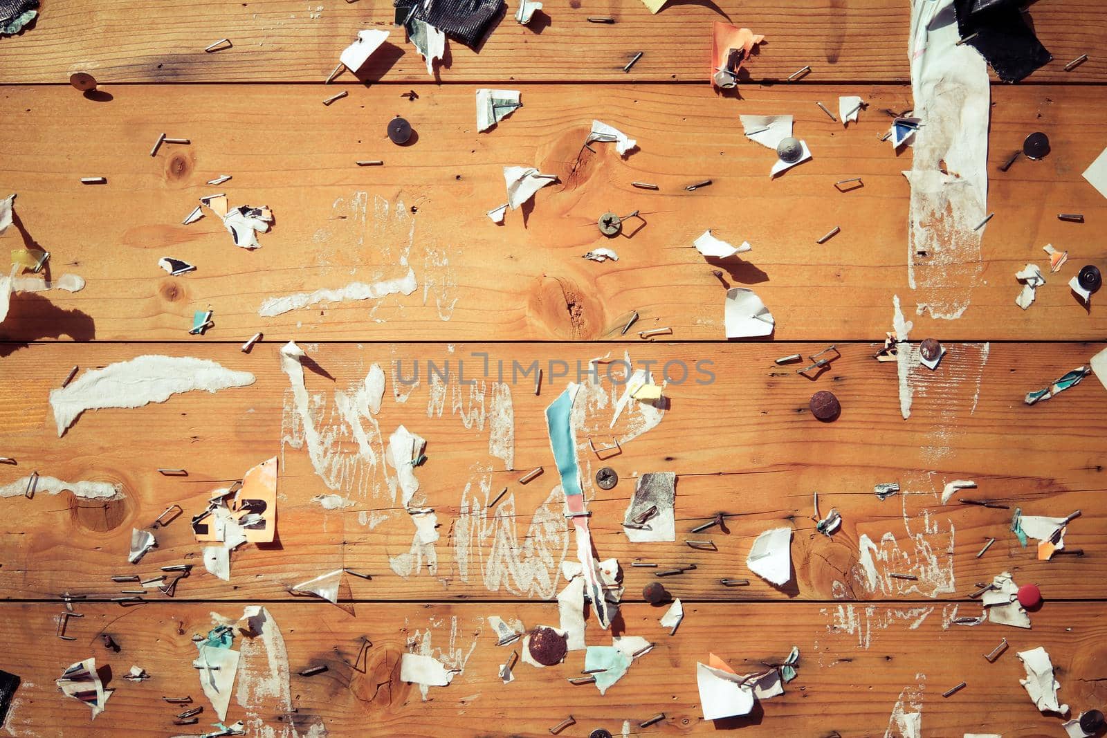 Old notice board with scraps of papers by Mibuch