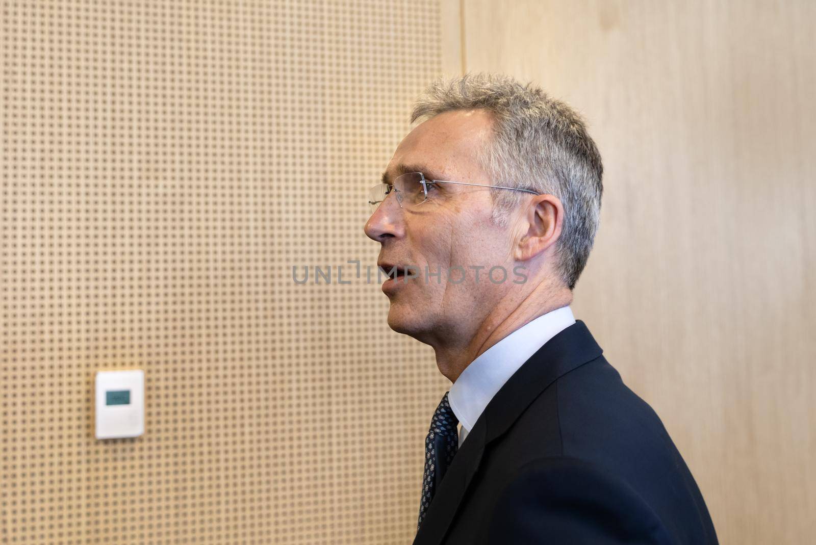 BRUSSELS, BELGIUM - May 13, 2019: NATO Secretary General Jens Stoltenberg at NATO headquarters in Brussels