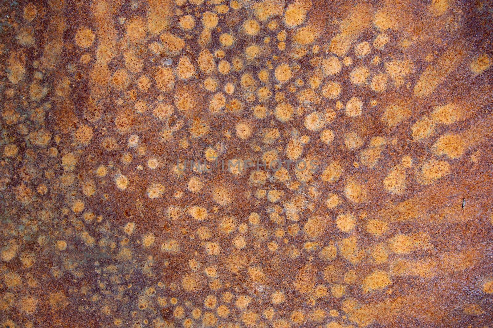 Detail of the rust stains on the metal surface