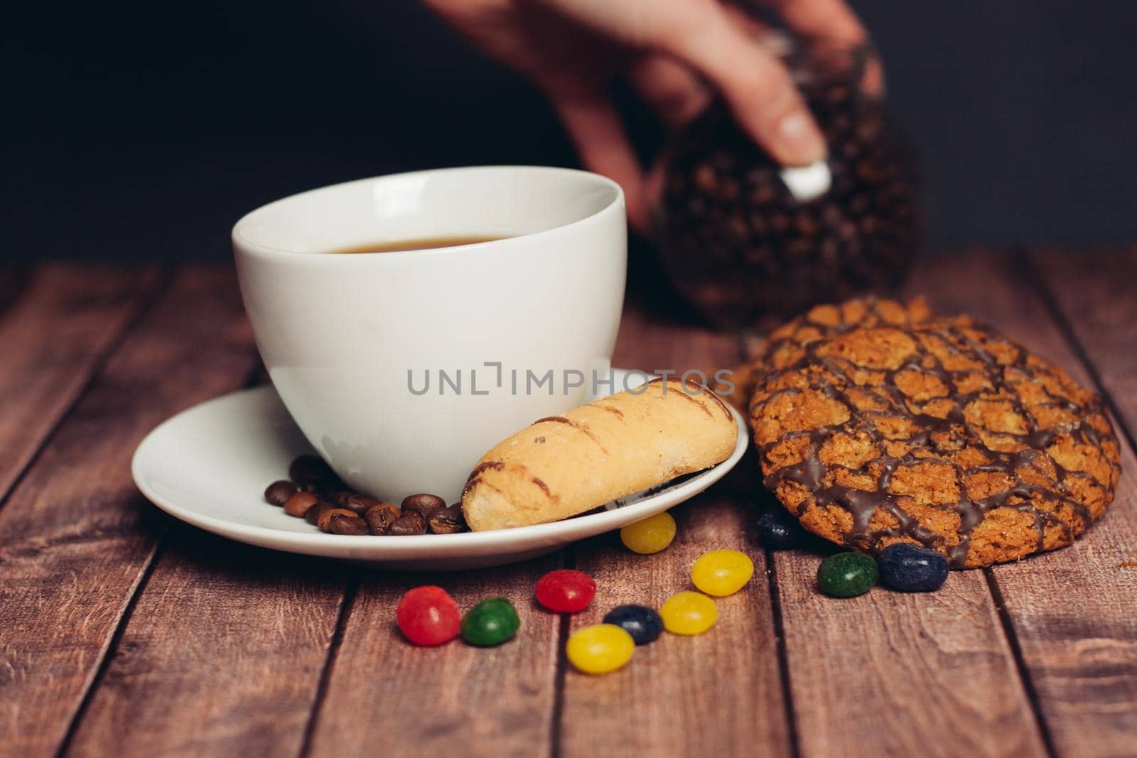 flour products biscuits snack breakfast dessert a cup of coffee. High quality photo