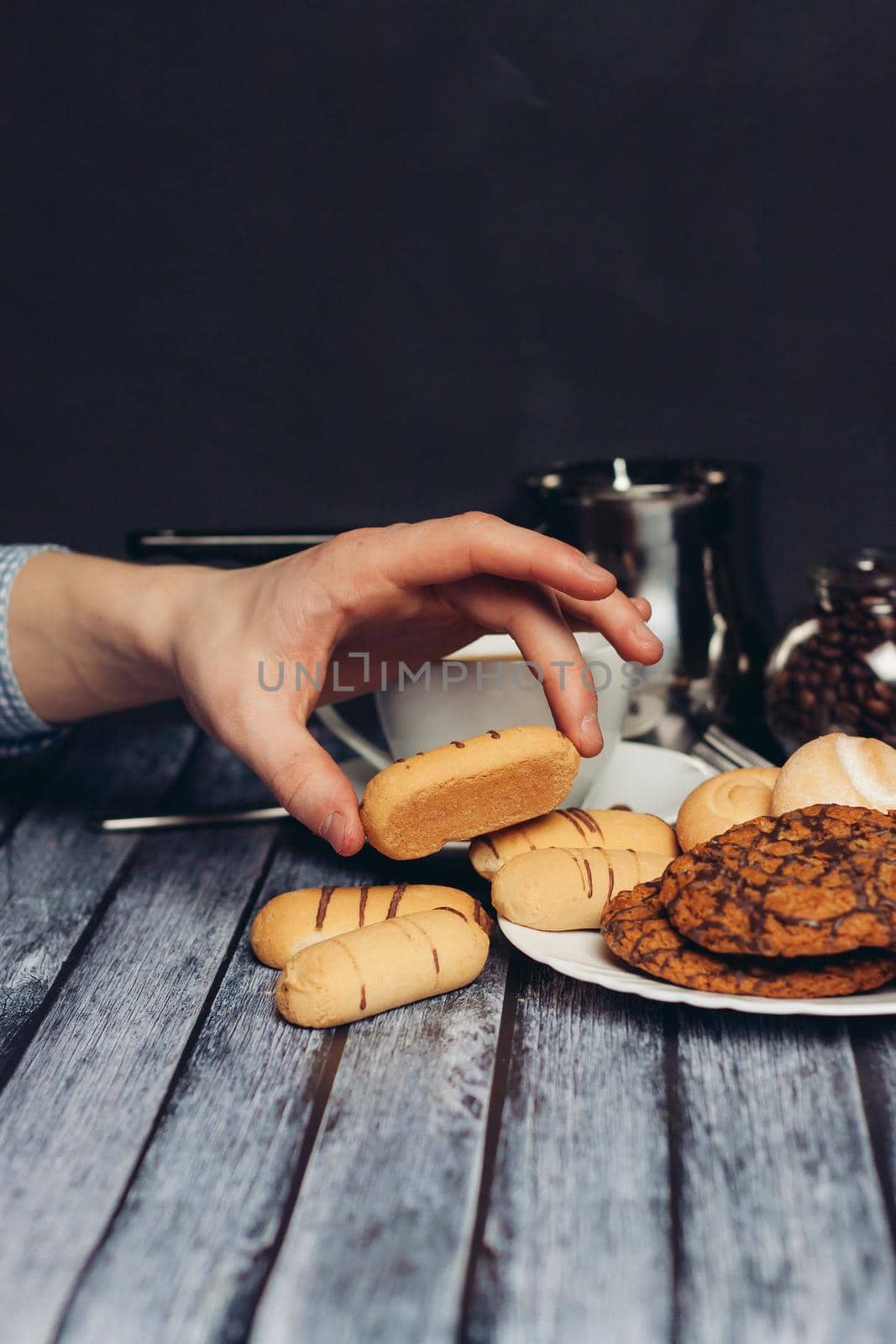 cookies sweets on a plate candy tea party breakfast snack. High quality photo