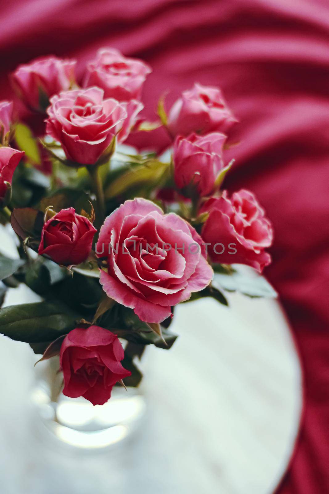 Romantic bouquet of roses, holiday gift and floral beauty closeup