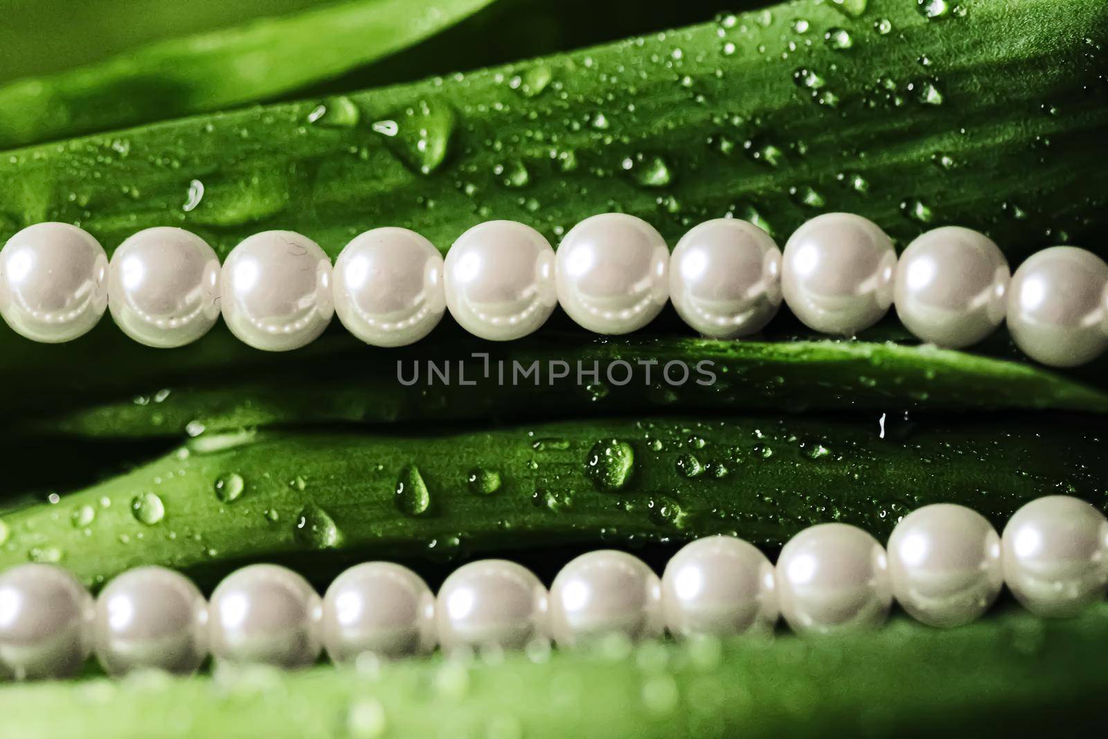 Pearls in exotic green leaves, luxury jewellery by Anneleven