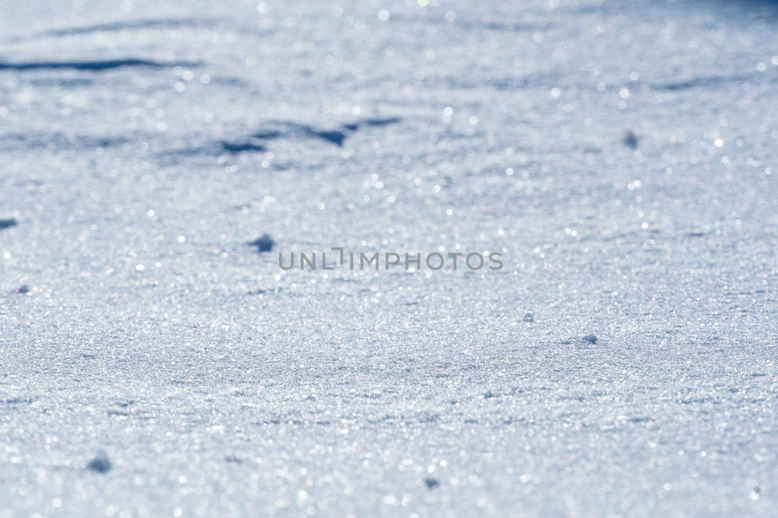 Snow background. Lots of frozen snowflakes in daylight in winter. Frozen frozen snowdrift.