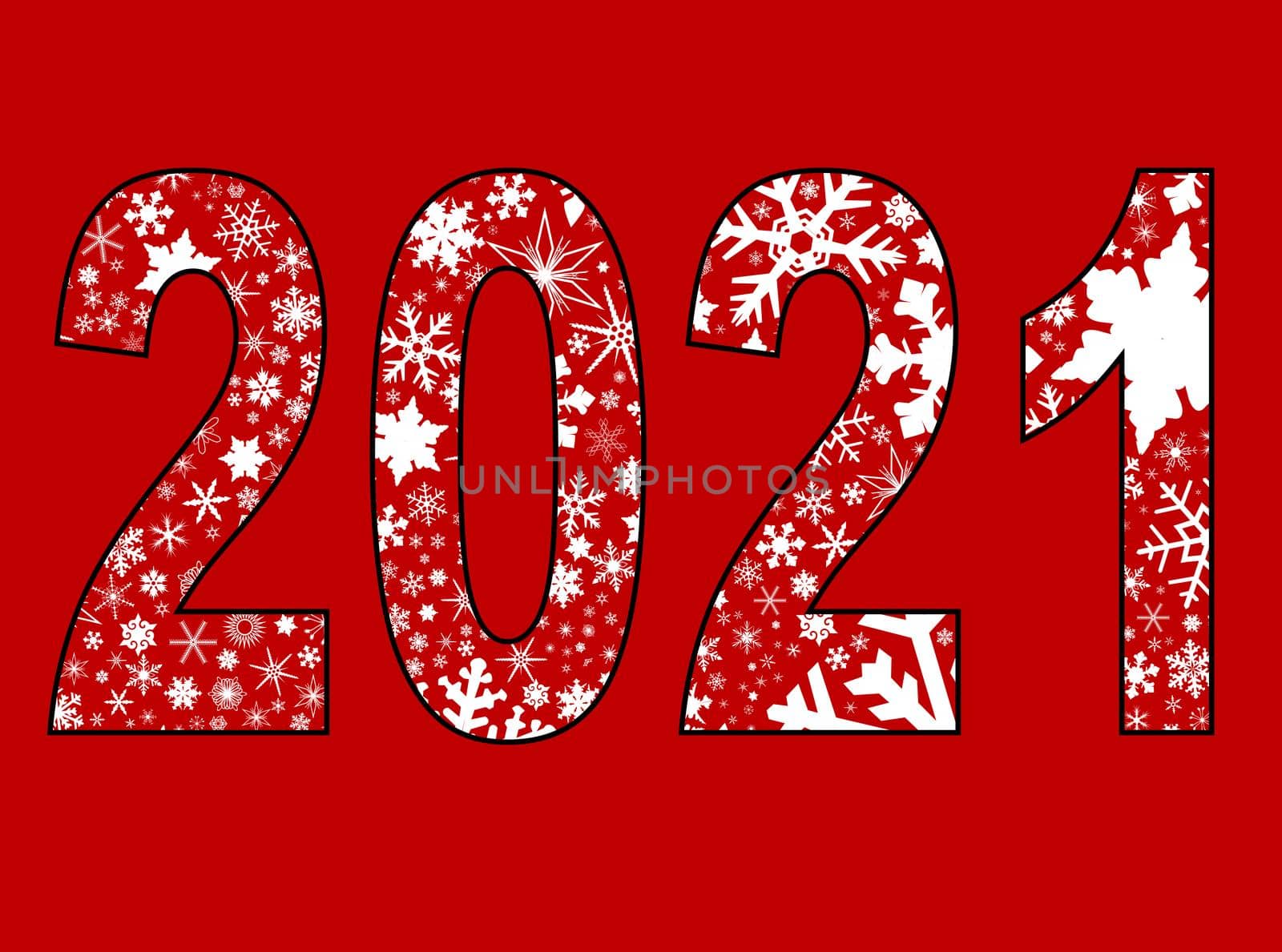 A background of christmas snowflakes on a red backdrop for 2021
