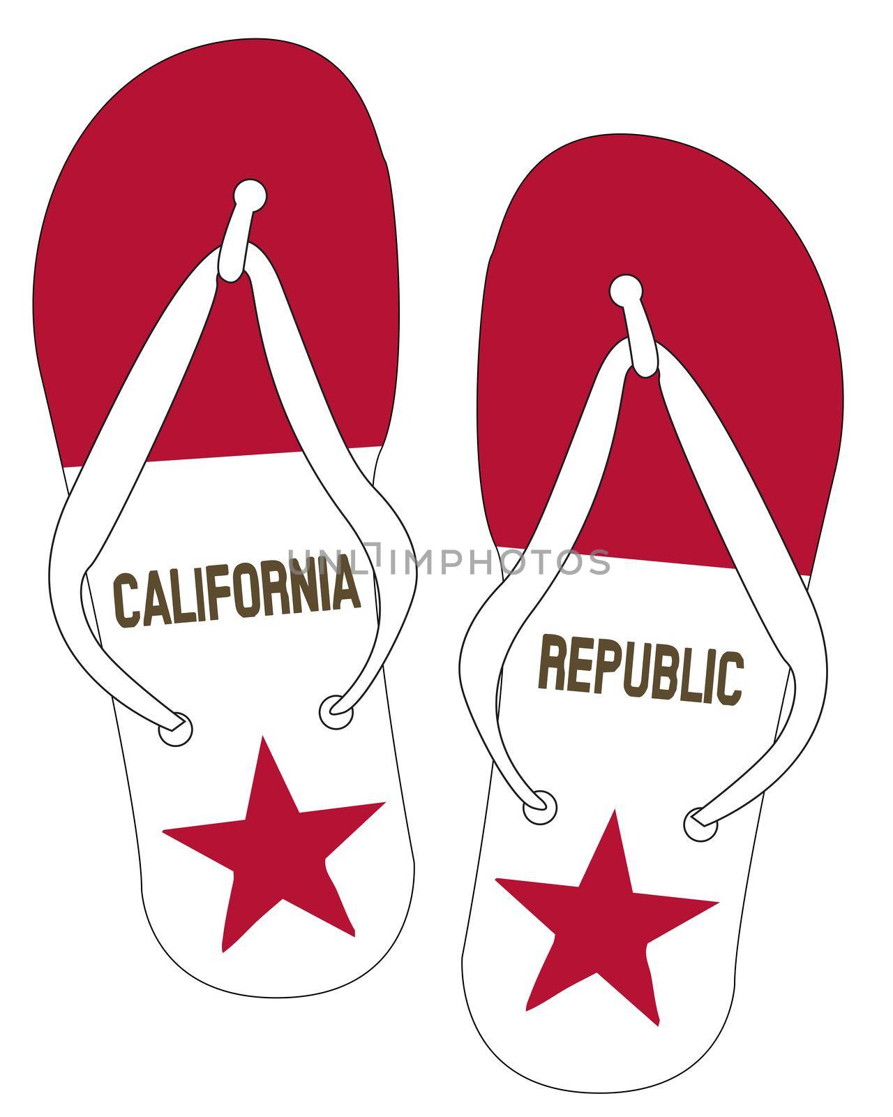 California State Flag flip flop shoe silhouette on a white background