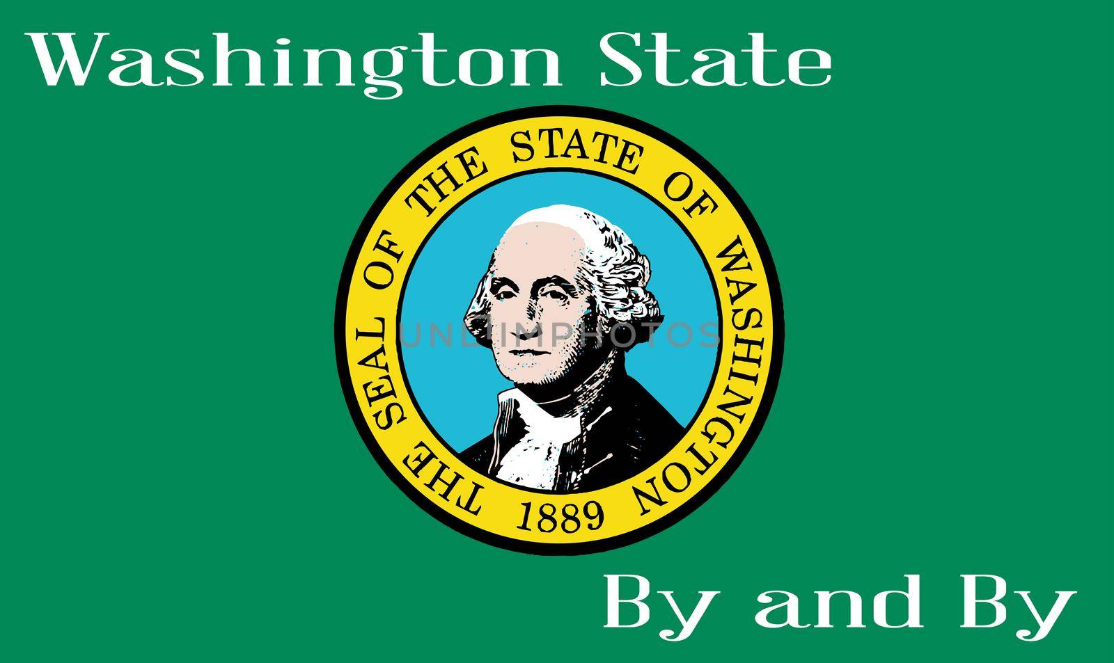 The flag of the state of Washington with the Washington State Seal motif and state motto