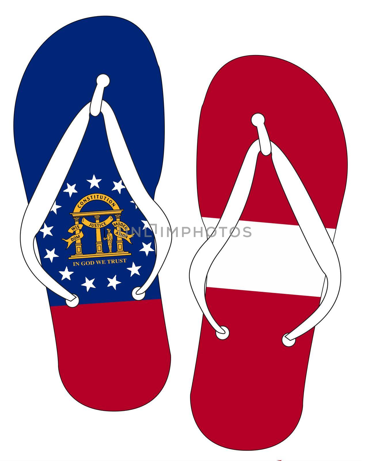Georgia State Flag flip flop shoe silhouette on a white background