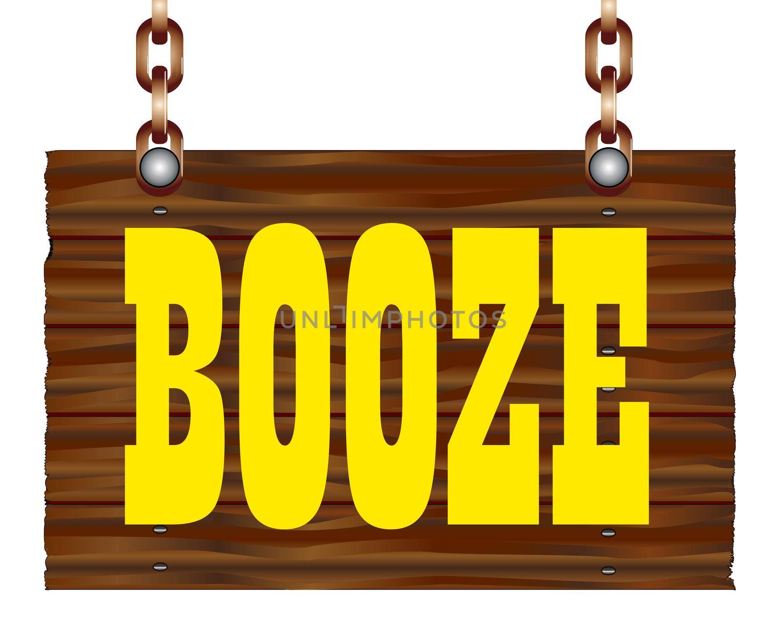 A hanging wooden booze sign isolated against a white background.
