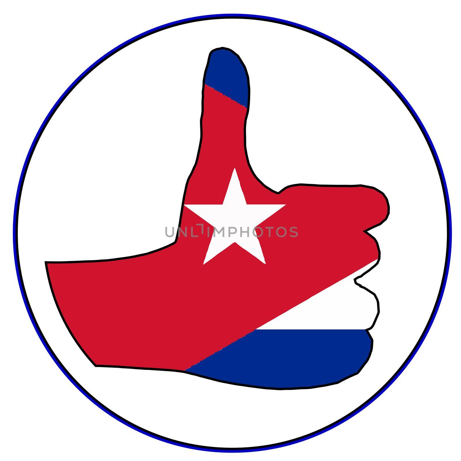 A Cuban flag hand giving the thumbs up sign all over a white background