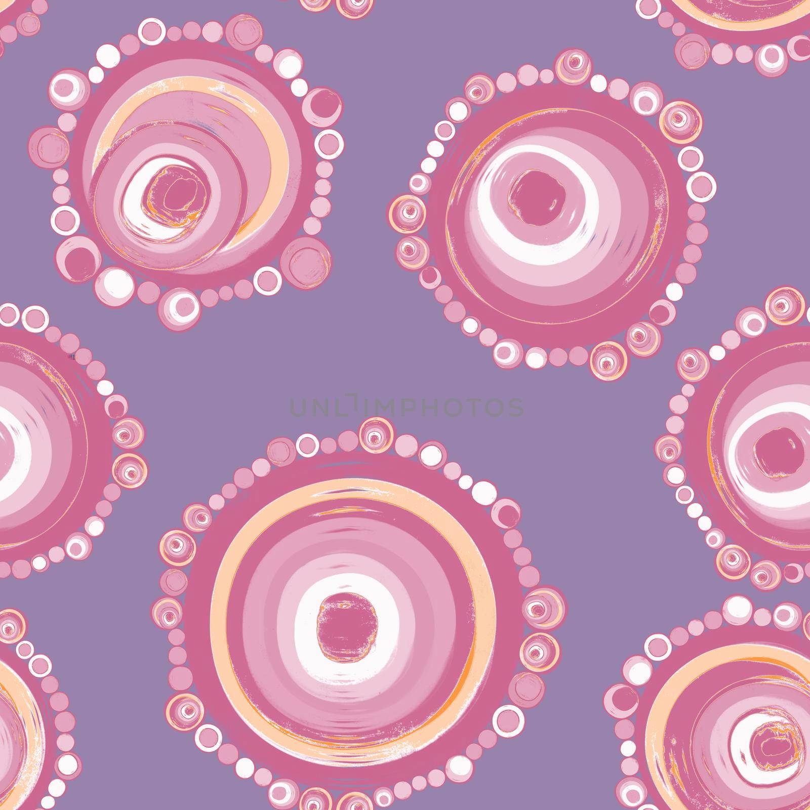 Geometric seamless pattern,texture with perfectly contacting nested circles with different size colors.Repeating pattern with circles filled with dots.For textile,wrapping paper,banner.Pastel shades by Angelsmoon