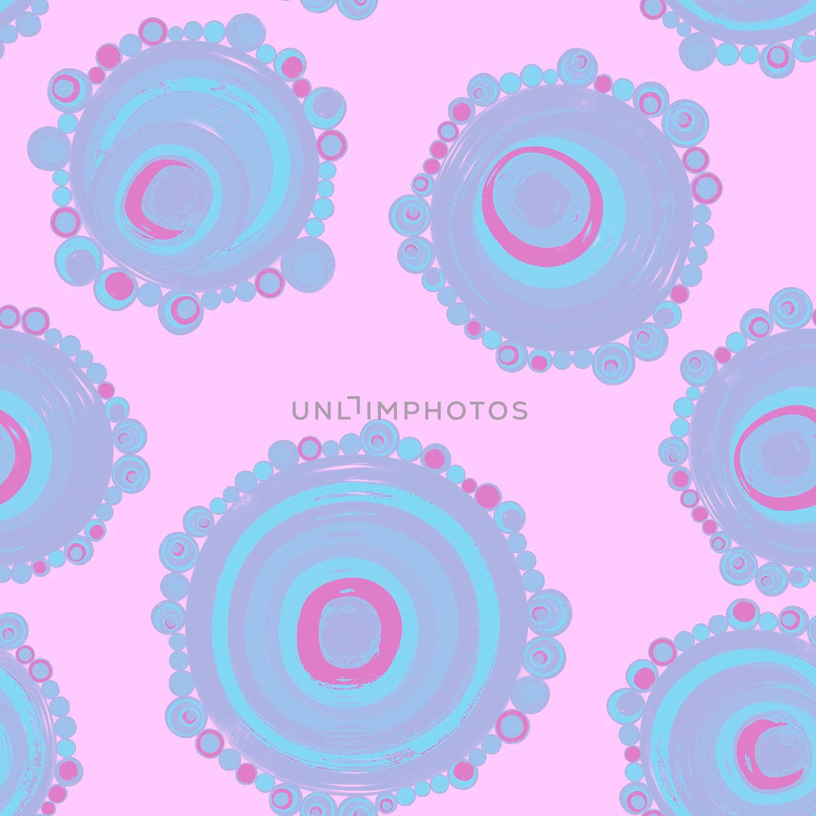 Geometric seamless pattern,texture with perfectly contacting nested circles with different size colors.Repeating pattern with circles filled with dots.For textile,wrapping paper,banner.Pastel shades by Angelsmoon