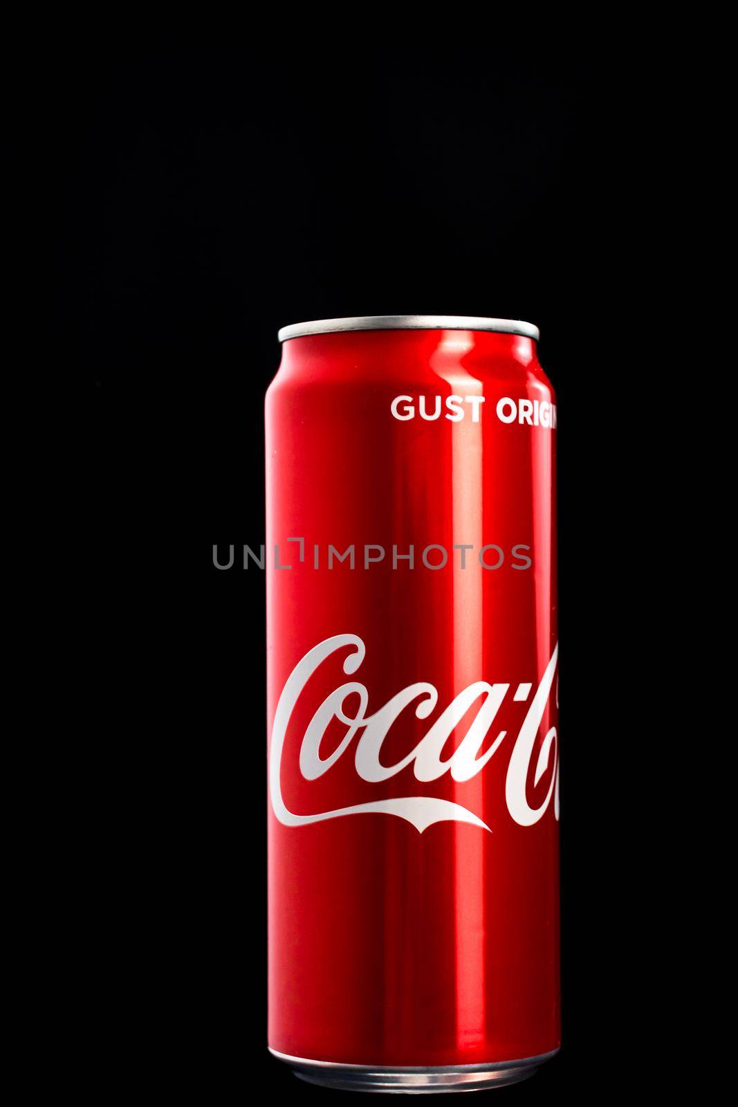 Editorial photo of classic Coca-Cola can on black background. Studio shot in Bucharest, Romania, 2021 by vladispas