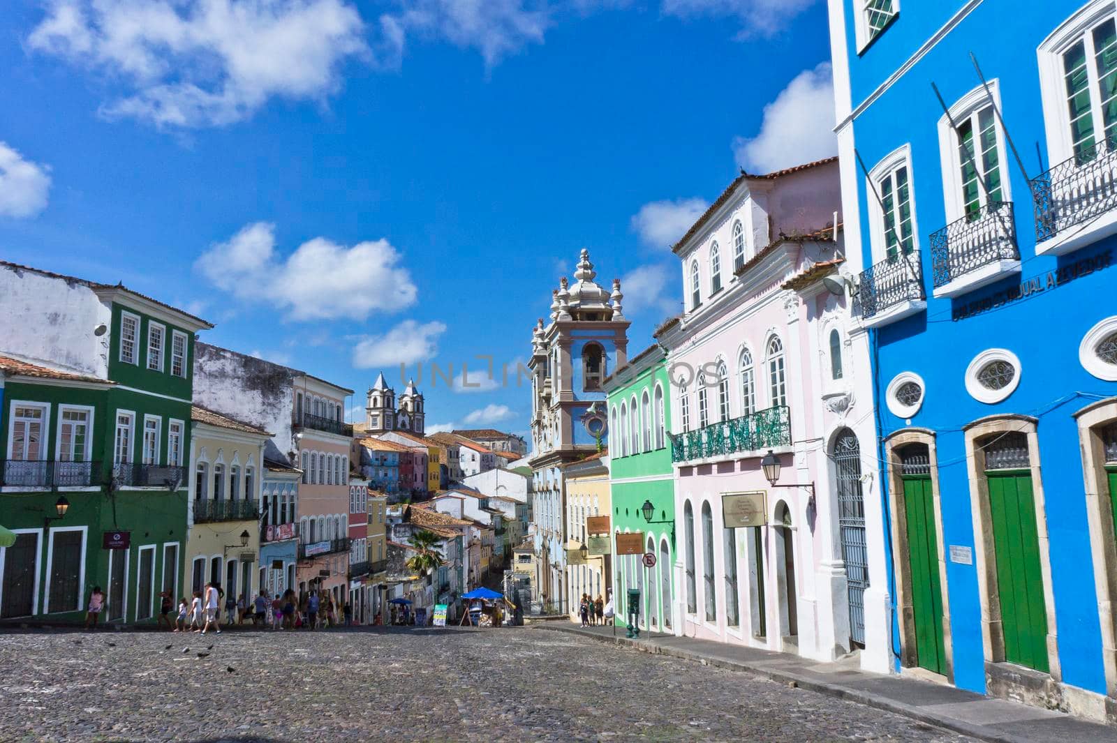 Salvador de Bahia, Pelourinho view with colorful buildings, Brazil, South America