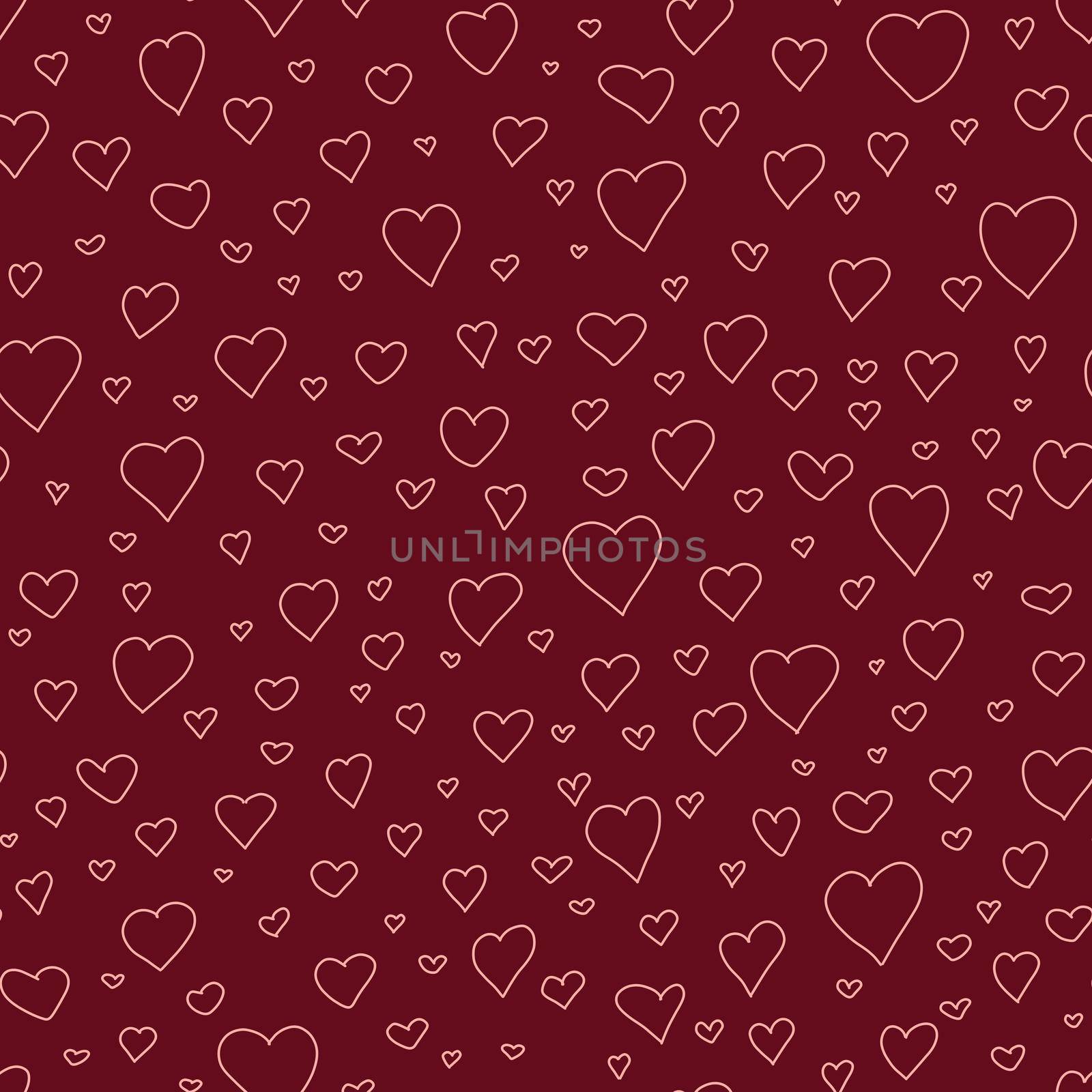 Valentine's day, Mother's Day hand drawn doodle seamless pattern. Marker drawn different heart shapes and silhouettes. Sweet love texture for postcards, wrapping paper, textiles and decorative prints. by Angelsmoon
