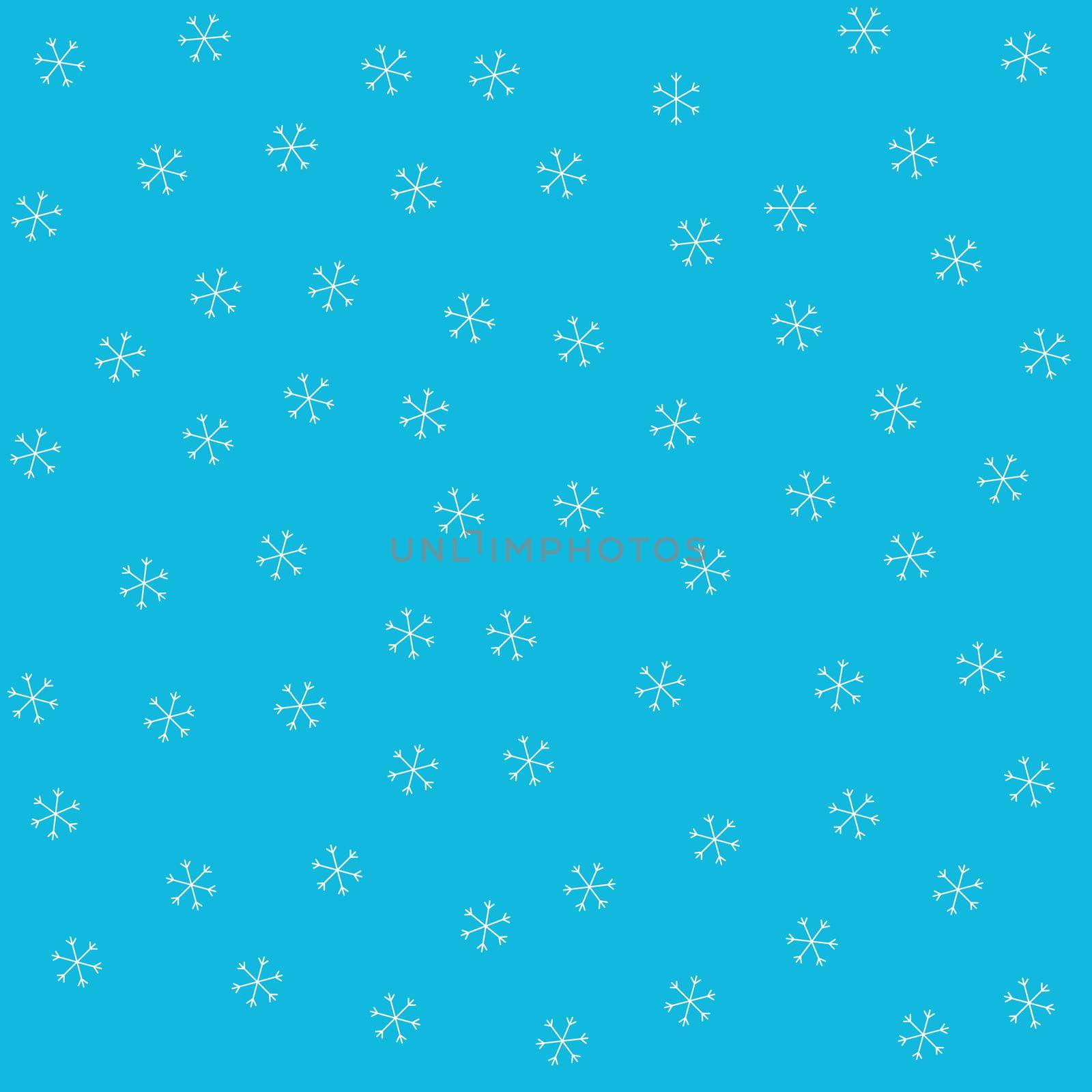 Seamless Christmas pattern doodle with hand random drawn snowflakes.Wrapping paper for presents, funny textile fabric print, design,decor, food wrap, backgrounds. new year.Raster copy.Sky blue, white by Angelsmoon