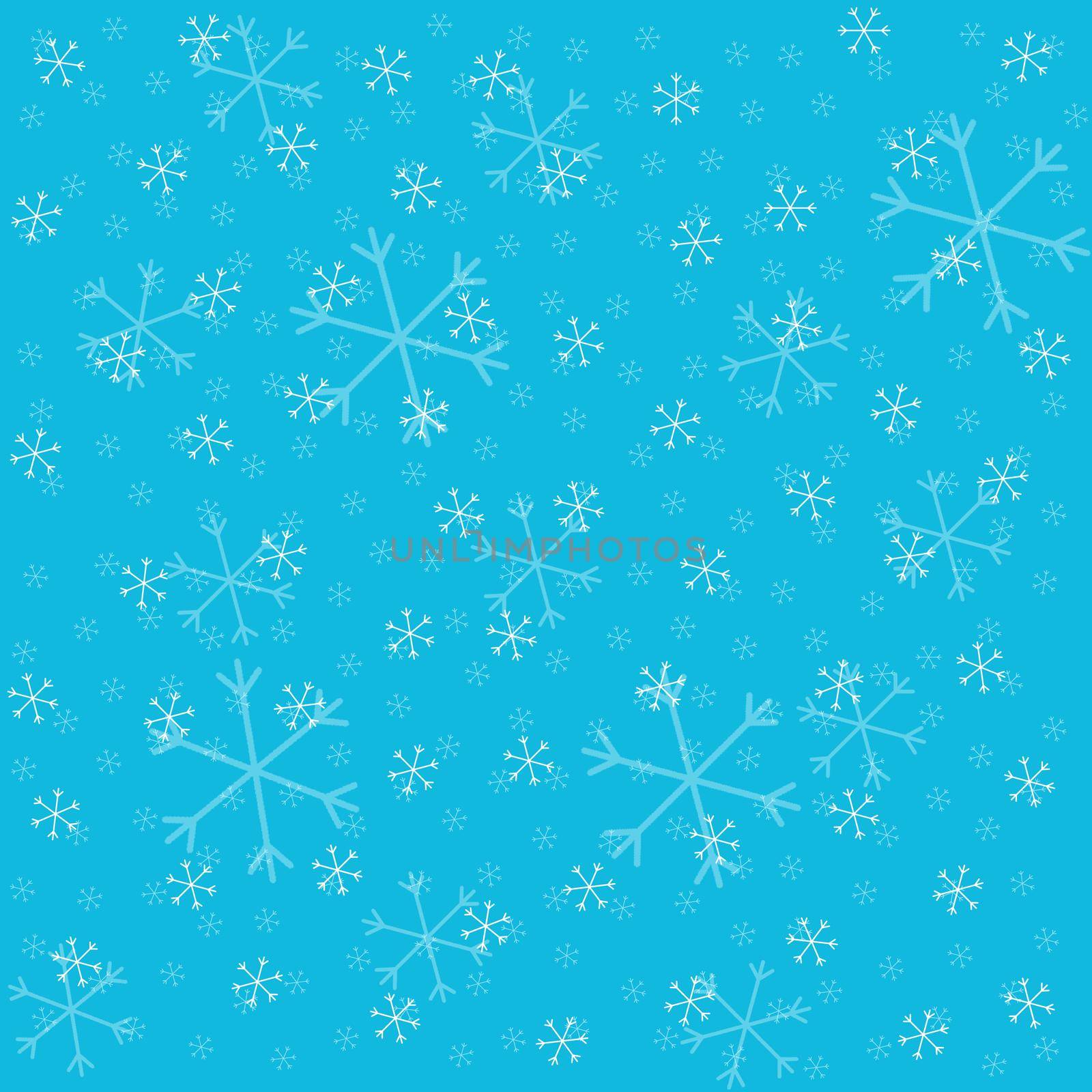Seamless Christmas pattern doodle with hand random drawn snowflakes.Wrapping paper for presents, funny textile fabric print, design, decor, food wrap, backgrounds. new year.Raster copy.Sky blue, white