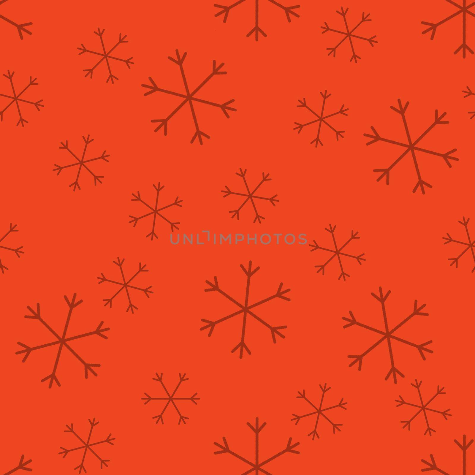 Seamless Christmas pattern doodle with hand random drawn snowflakes.Wrapping paper for presents, funny textile fabric print, design,decor, food wrap, backgrounds. new year.Raster copy.Coral, black by Angelsmoon