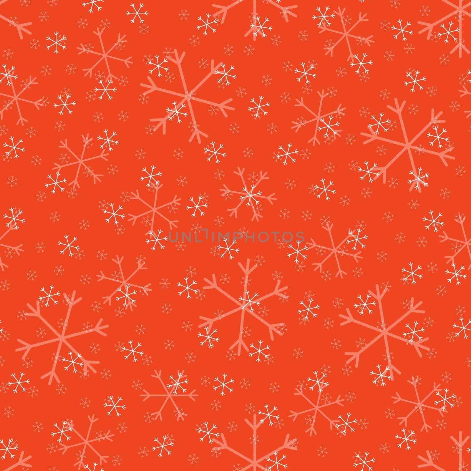 Seamless Christmas pattern doodle with hand random drawn snowflakes.Wrapping paper for presents, funny textile fabric print, design, decor, food wrap, backgrounds. new year.Raster copy.Coral, pink