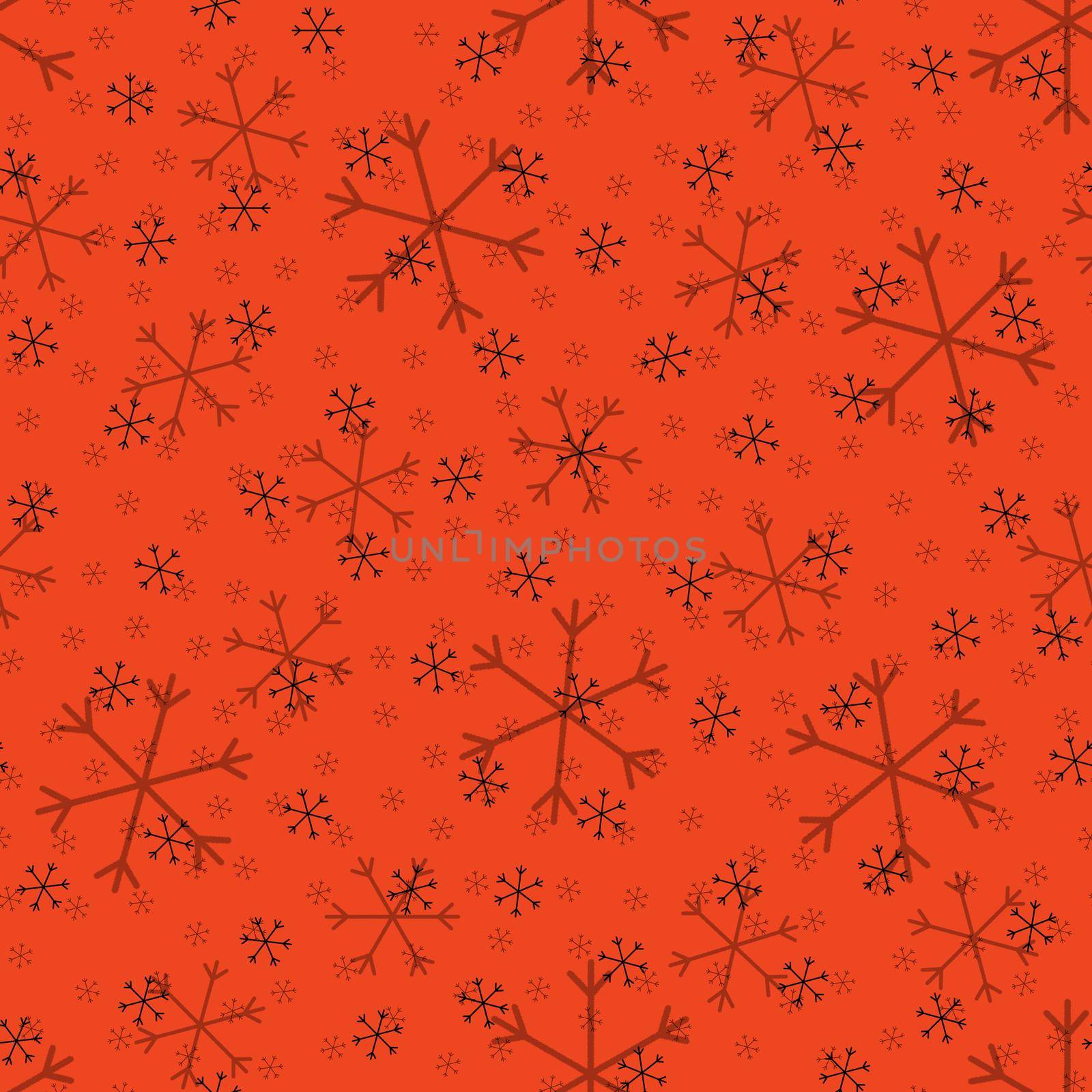 Seamless Christmas pattern doodle with hand random drawn snowflakes.Wrapping paper for presents, funny textile fabric print, design,decor, food wrap, backgrounds. new year.Raster copy.Coral, black by Angelsmoon
