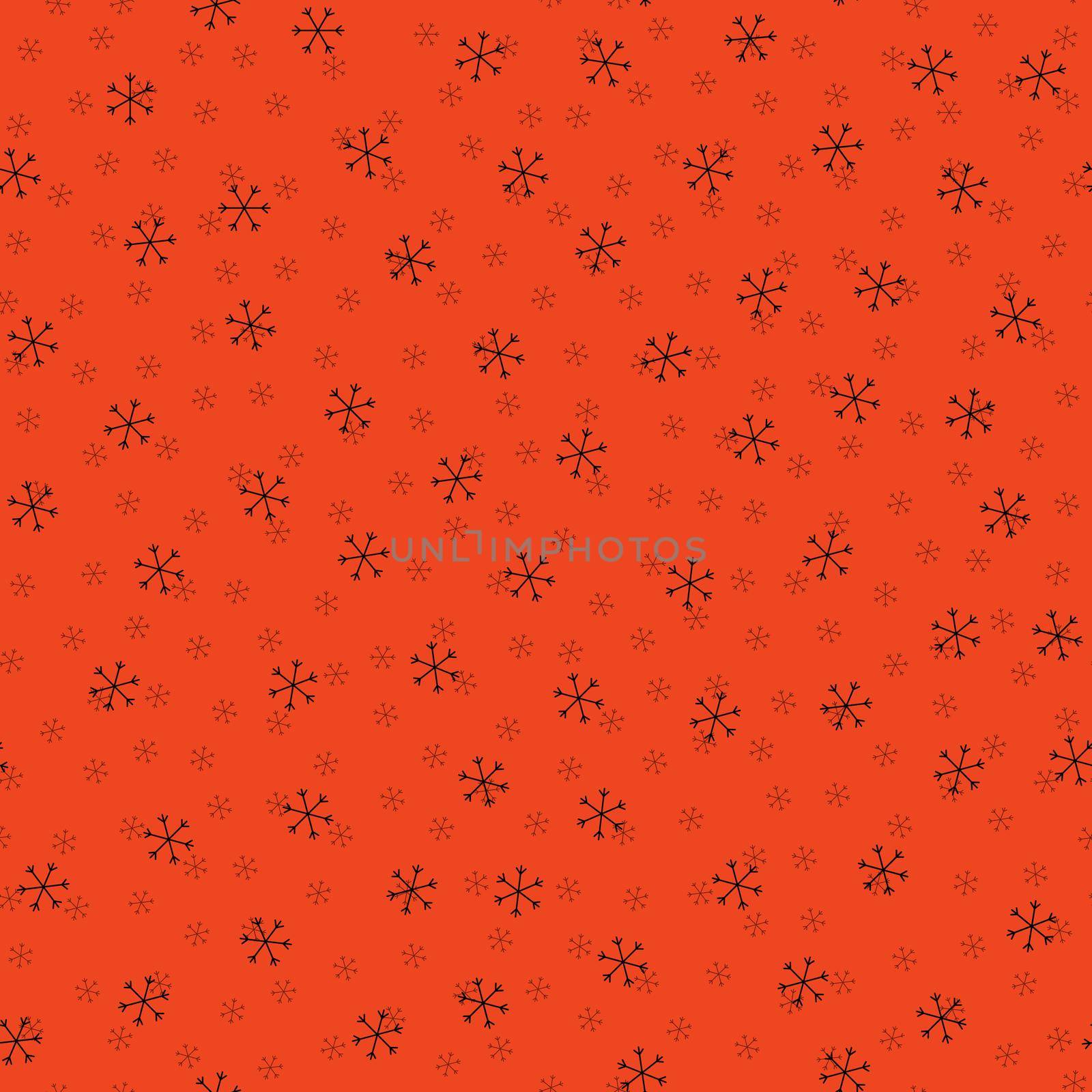 Seamless Christmas pattern doodle with hand random drawn snowflakes.Wrapping paper for presents, funny textile fabric print, design,decor, food wrap, backgrounds. new year.Raster copy.Coral, black by Angelsmoon
