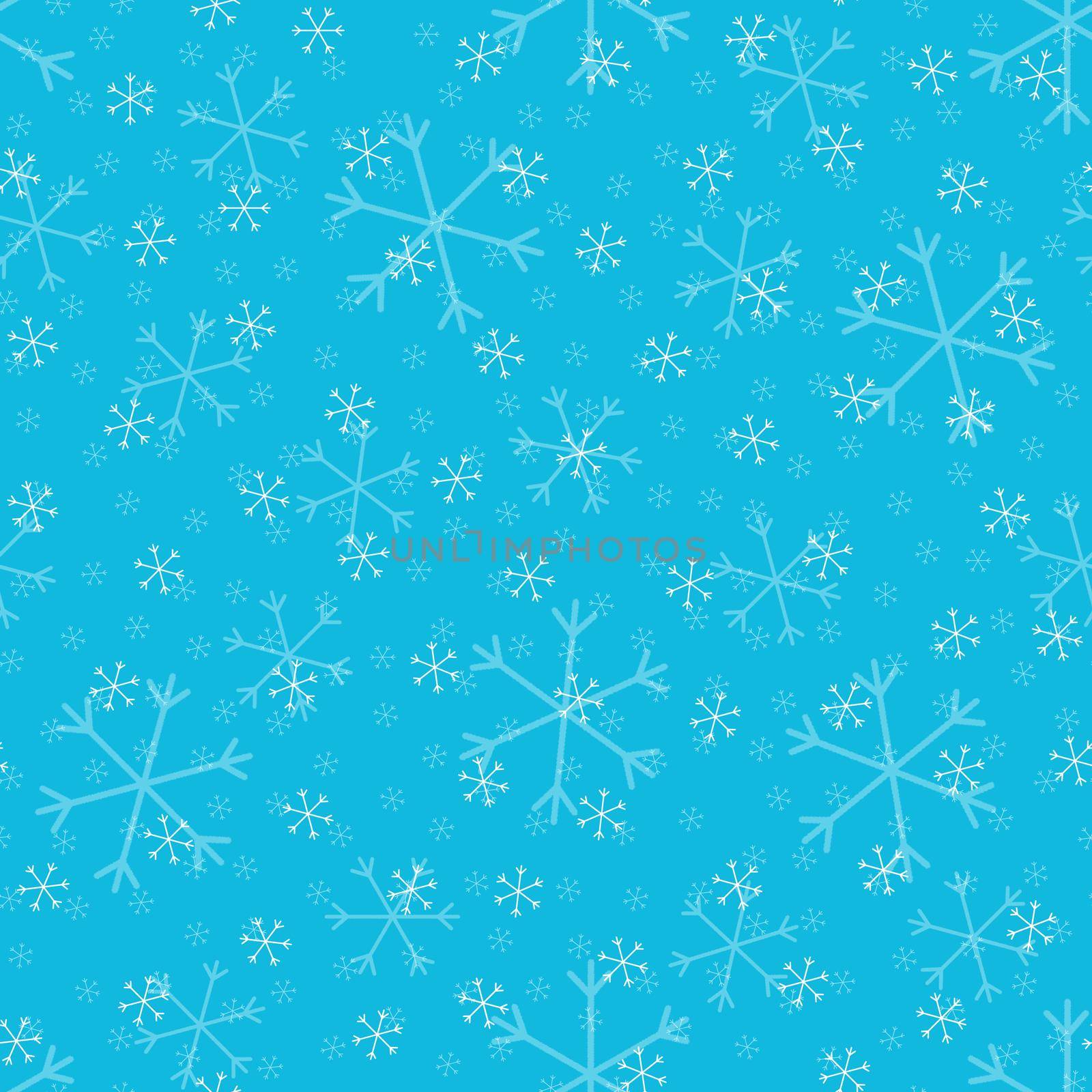 Seamless Christmas pattern doodle with hand random drawn snowflakes.Wrapping paper for presents, funny textile fabric print, design,decor, food wrap, backgrounds. new year.Raster copy.Sky blue, white by Angelsmoon