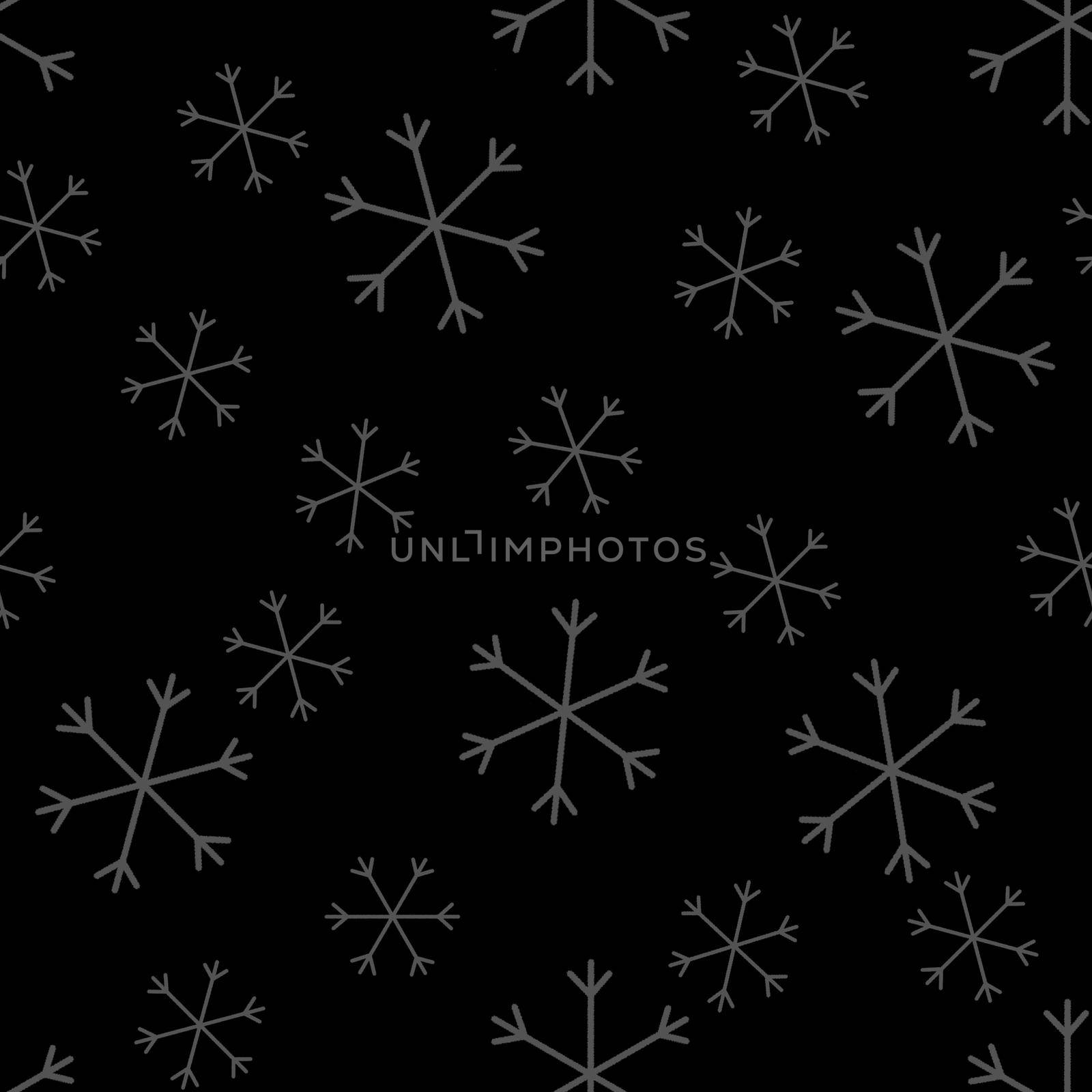 Seamless Christmas pattern doodle with hand random drawn snowflakes.Wrapping paper for presents, funny textile fabric print, design, decor, food wrap, backgrounds. new year.Raster copy.Black, white