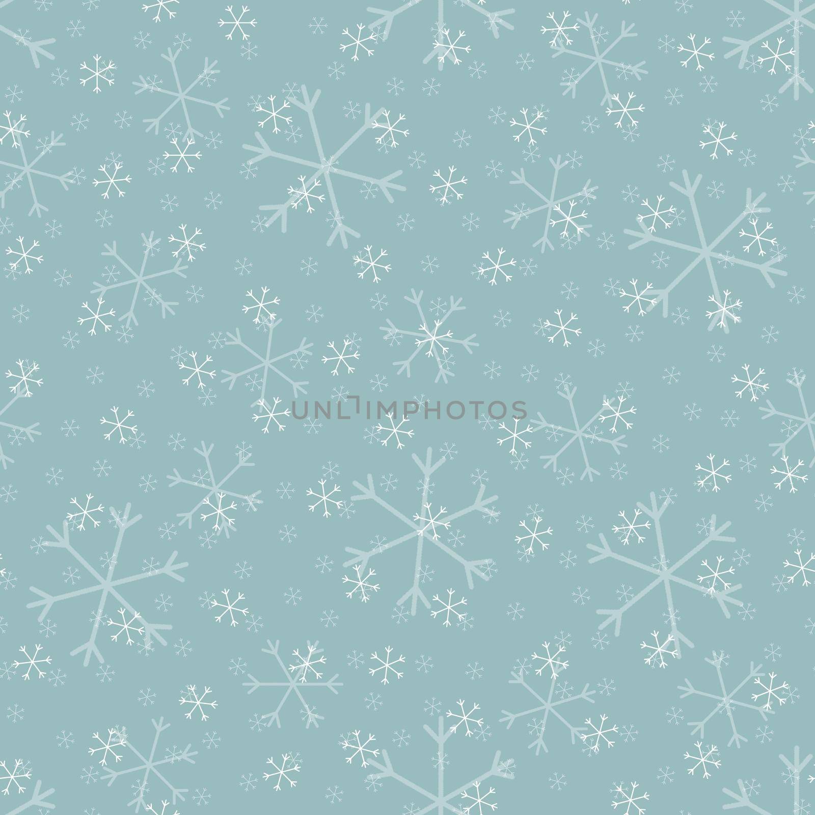 Seamless Christmas pattern doodle with hand random drawn snowflakes.Wrapping paper for presents, funny textile fabric print, design, decor, food wrap, backgrounds. new year.Raster copy.Sky gray, white