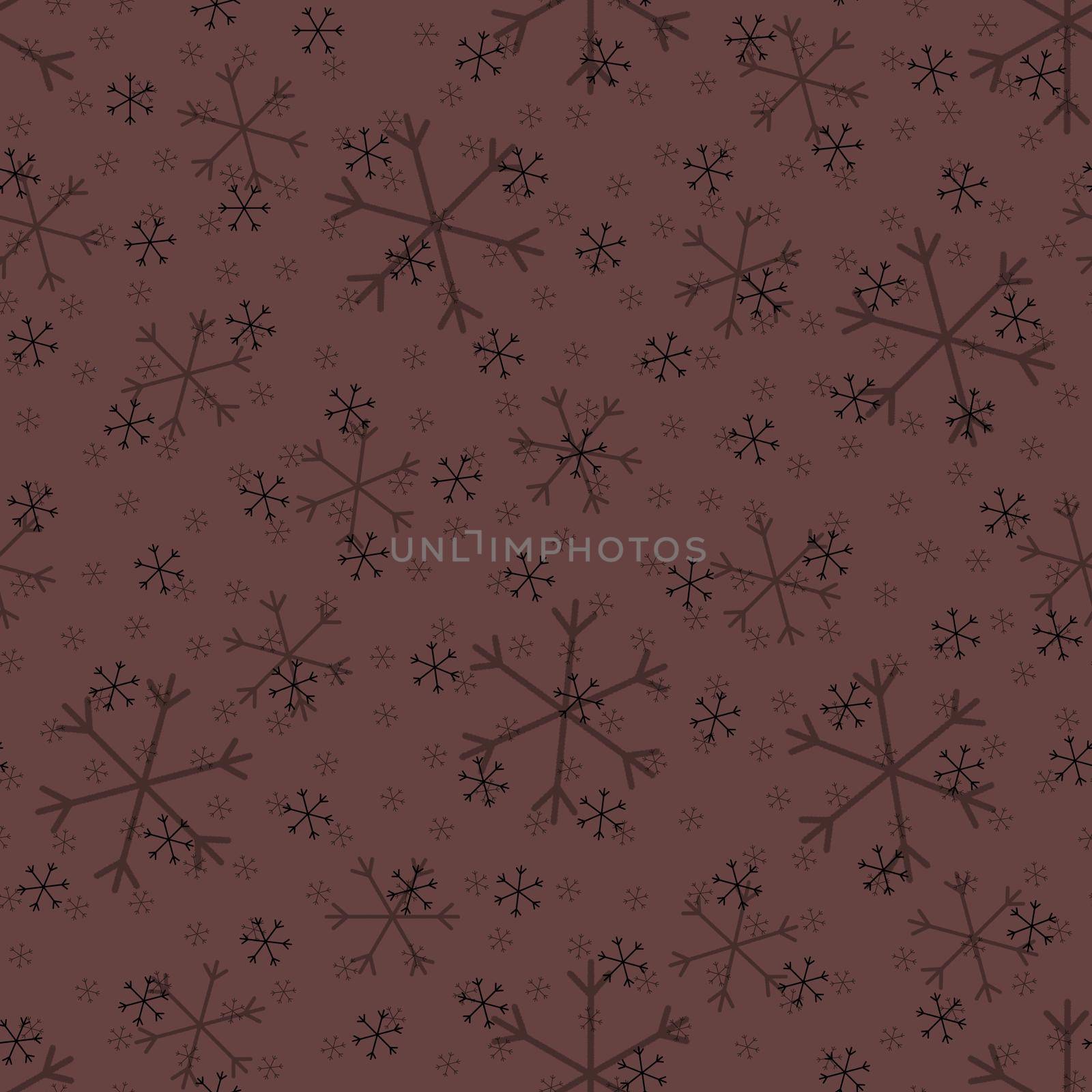 Seamless Christmas pattern doodle with hand random drawn snowflakes.Wrapping paper for presents, funny textile fabric print, design,decor,food wrap,backgrounds. new year.Raster copy.Coffee color black by Angelsmoon