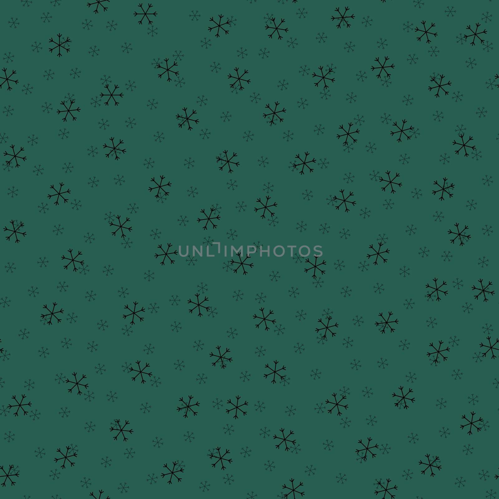 Seamless Christmas pattern doodle with hand random drawn snowflakes.Wrapping paper for presents, funny textile fabric print, design,decor, food wrap, backgrounds. new year.Raster copy.Green, black by Angelsmoon