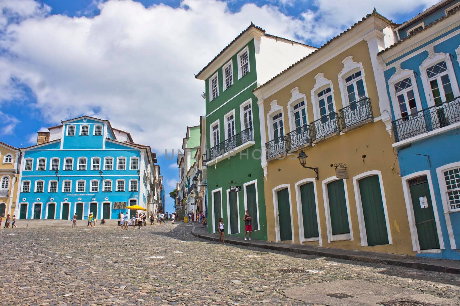 Salvador de Bahia, Pelourinho view with colorful buildings, Brazil, South America