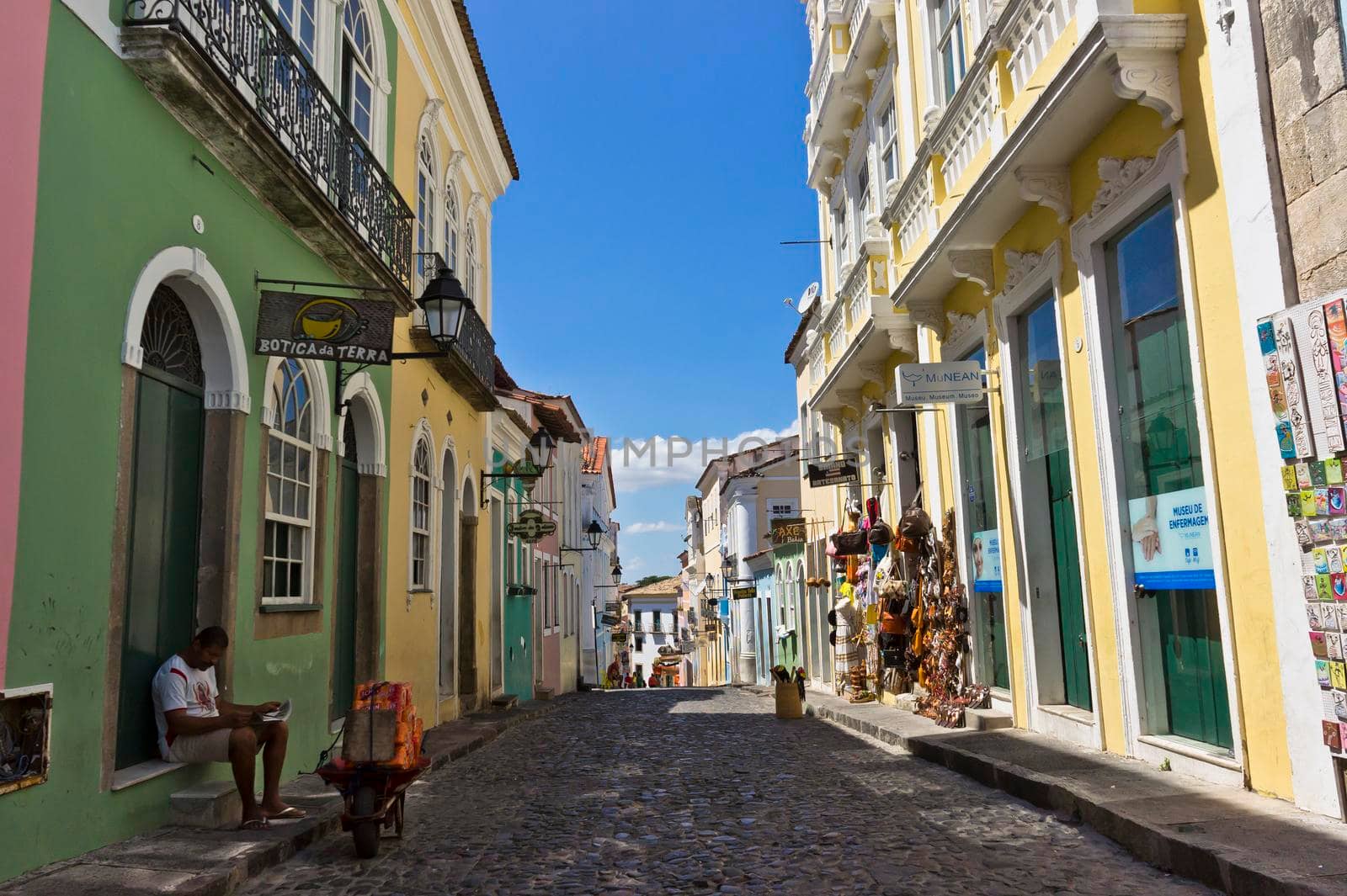 Salvador de Bahia, Pelourinho view with colorful buildings, Brazil, South America