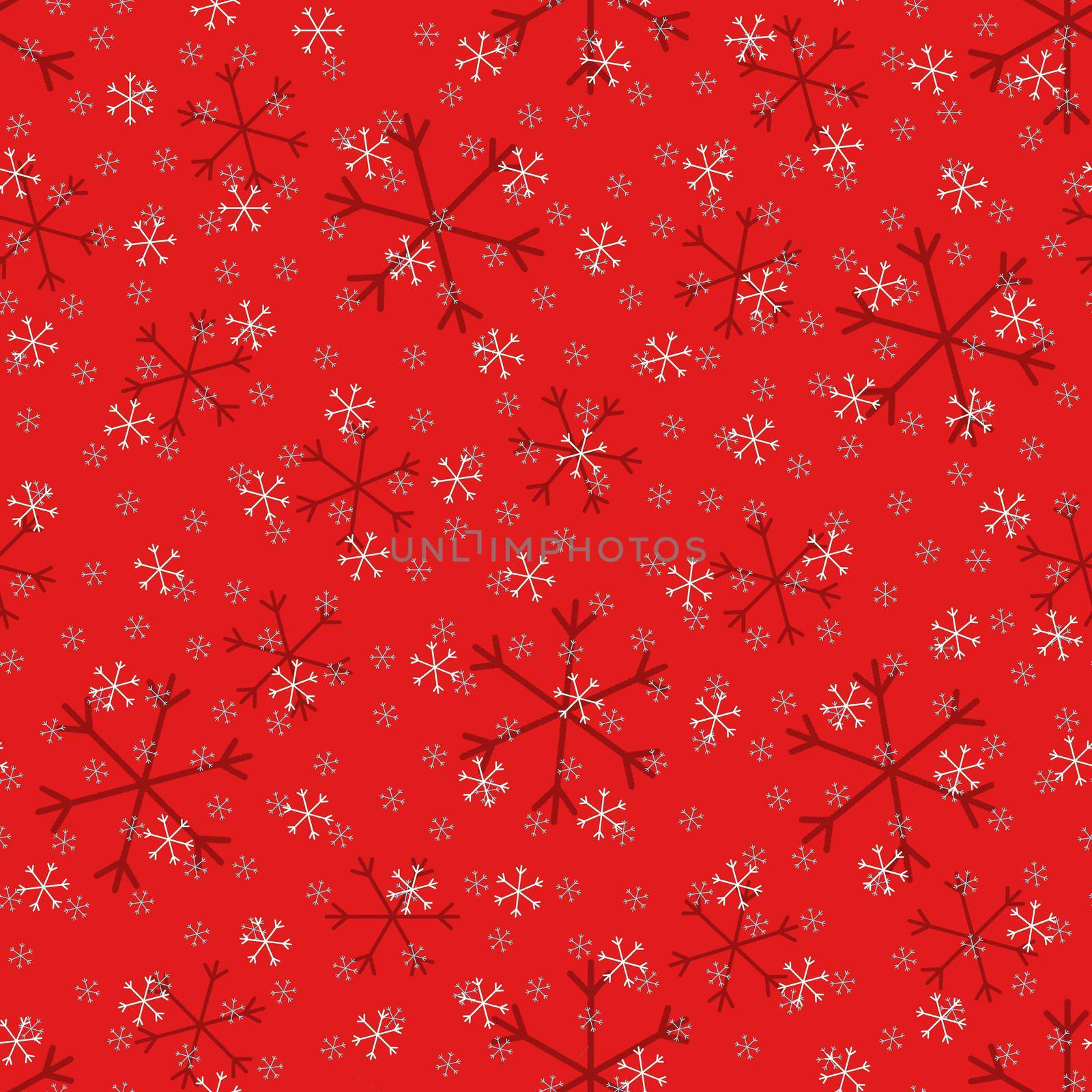 Seamless Christmas pattern doodle with hand random drawn snowflakes.Wrapping paper for presents, funny textile fabric print, design, decor, food wrap, backgrounds. new year.Raster copy.Red white