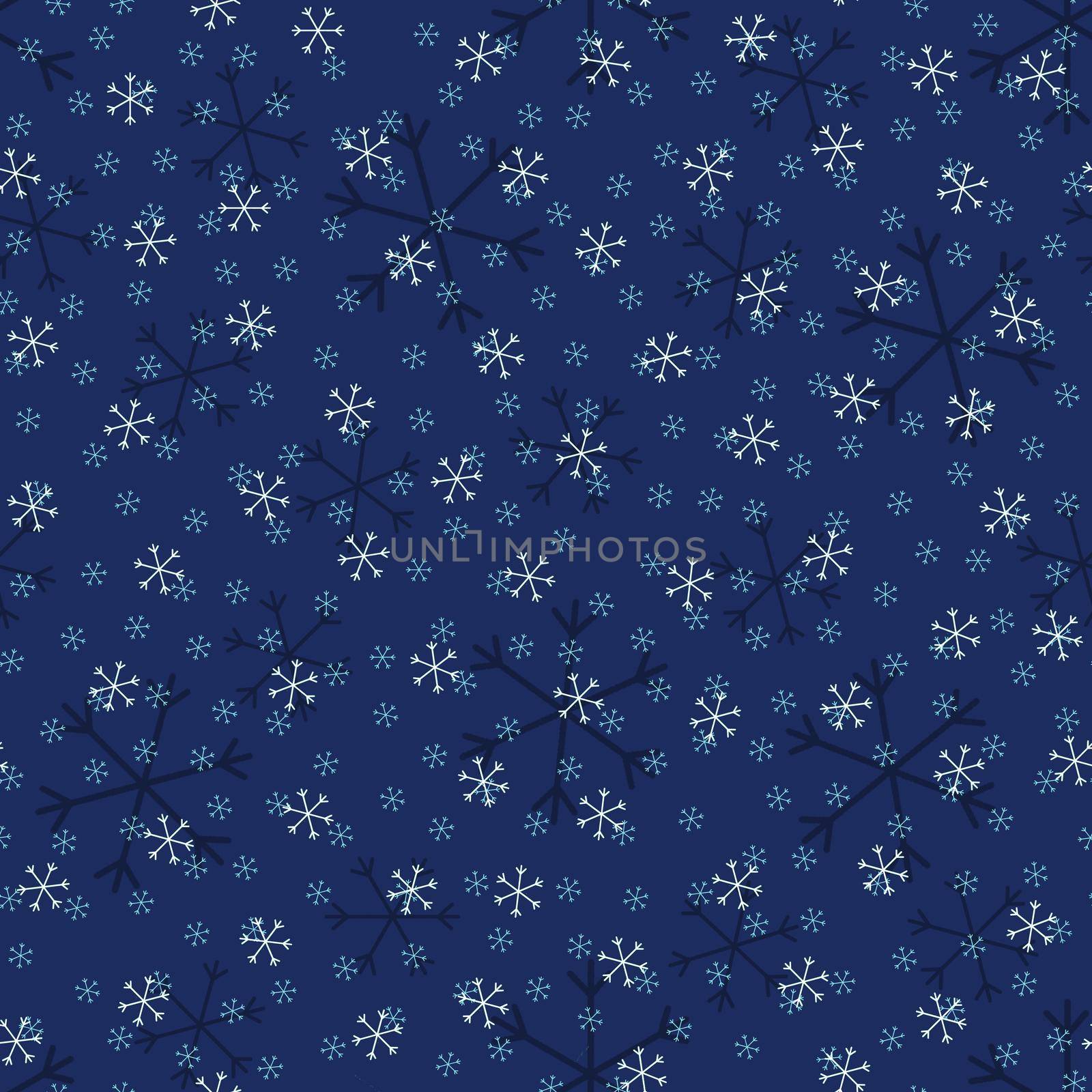 Seamless Christmas pattern doodle with hand random drawn snowflakes.Wrapping paper for presents, funny textile fabric print, design, decor, food wrap, backgrounds. new year.Raster copy.Blue white