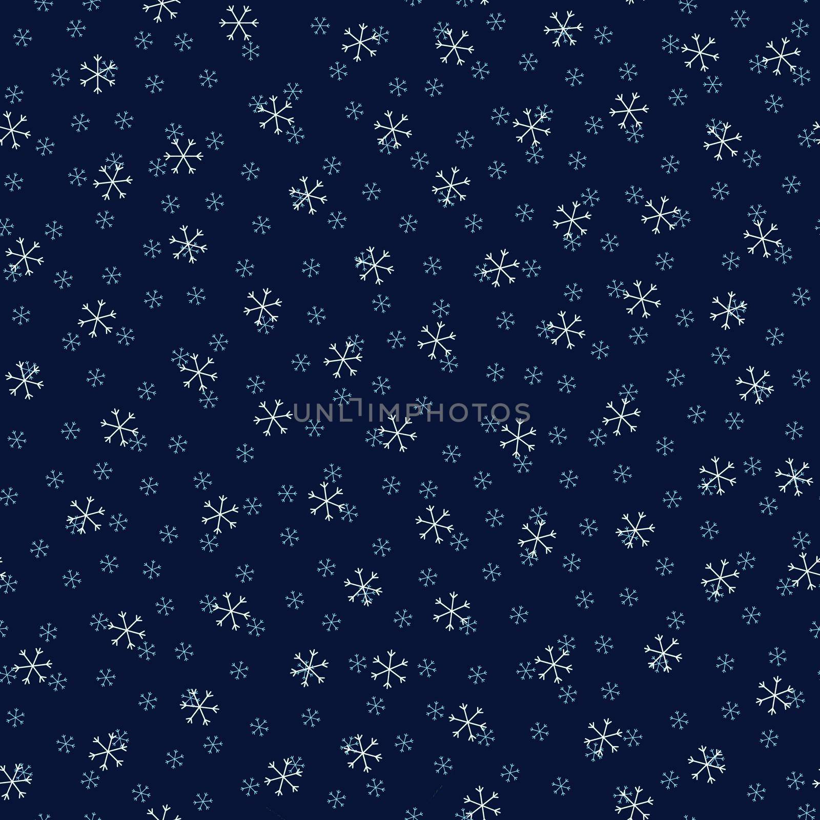 Seamless Christmas pattern doodle with hand random drawn snowflakes.Wrapping paper for presents, funny textile fabric print, design, decor, food wrap, backgrounds. new year.Raster copy.Blue white
