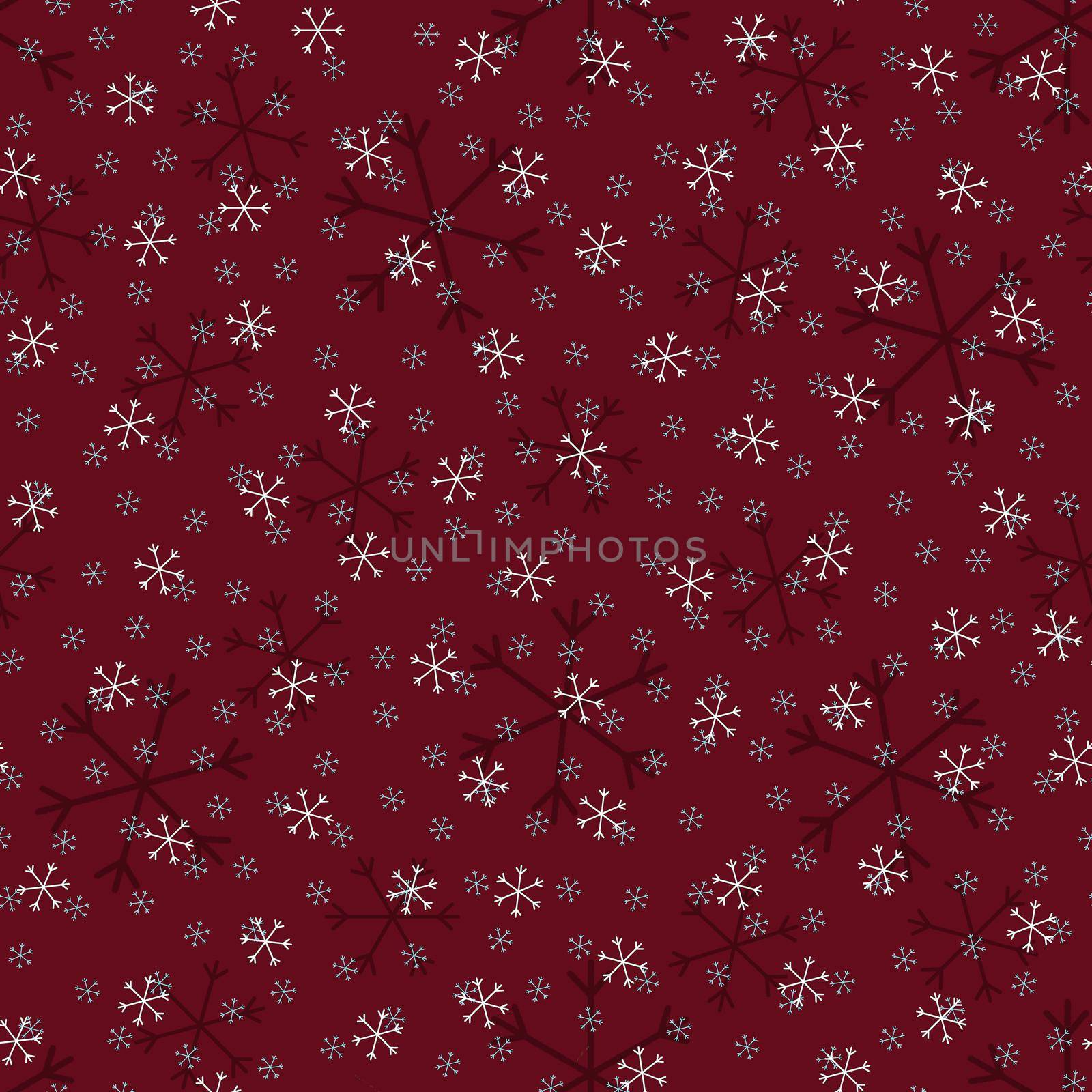 Seamless Christmas pattern doodle with hand random drawn snowflakes.Wrapping paper for presents, funny textile fabric print, design, decor, food wrap, backgrounds. new year.Raster copy.Burgundy white