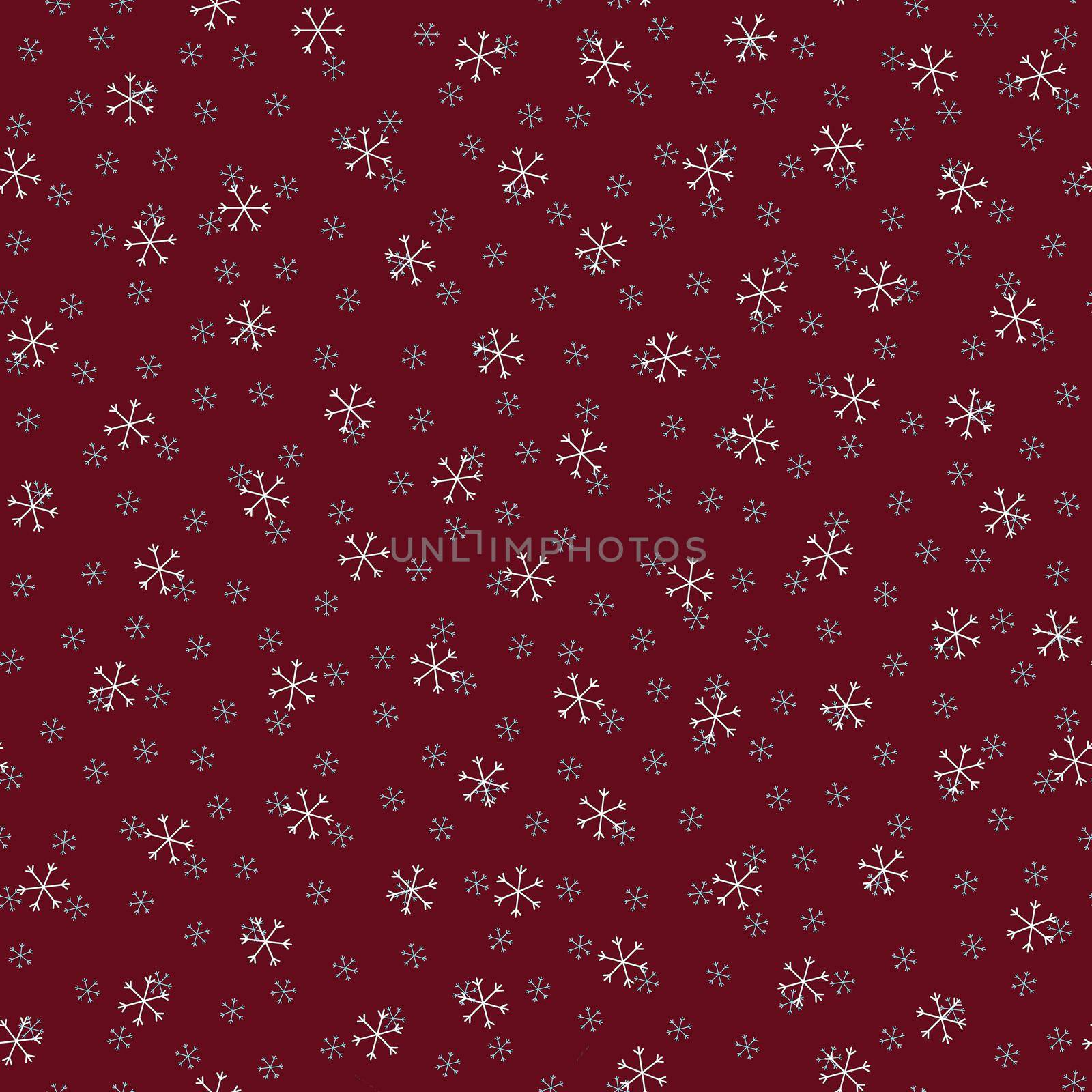 Seamless Christmas pattern doodle with hand random drawn snowflakes.Wrapping paper for presents, funny textile fabric print, design, decor, food wrap, backgrounds. new year.Raster copy.Burgundy white