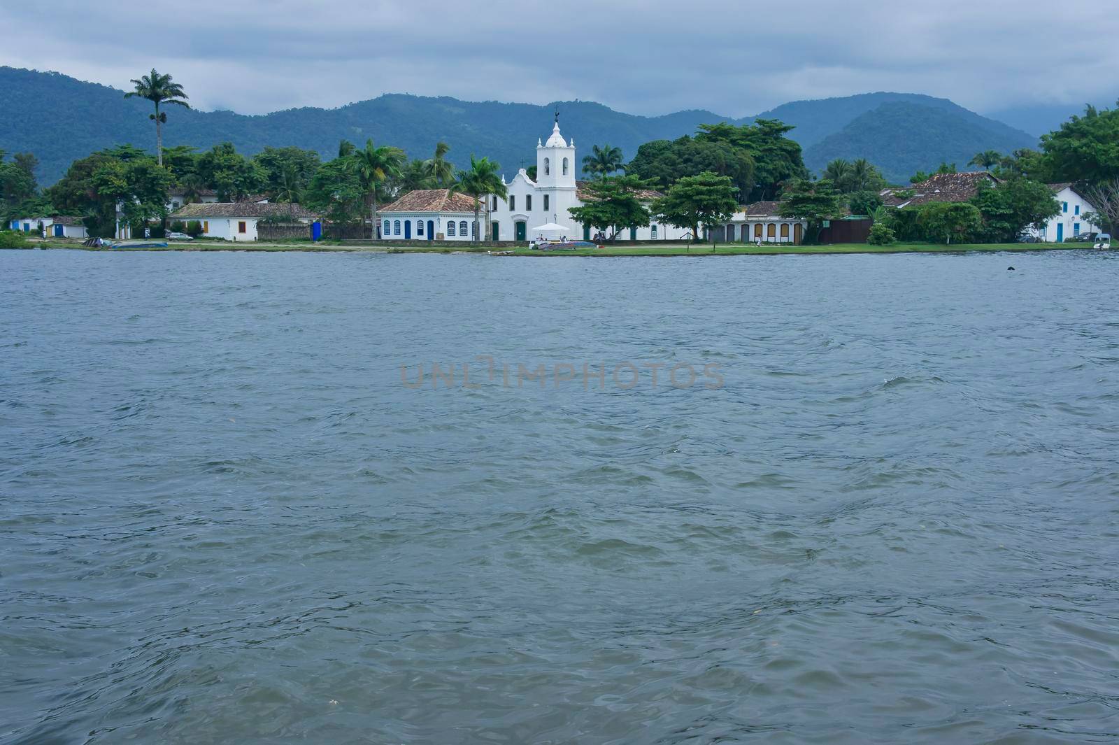 Paraty, Old city street view with a Colonial church, Brazil, South America