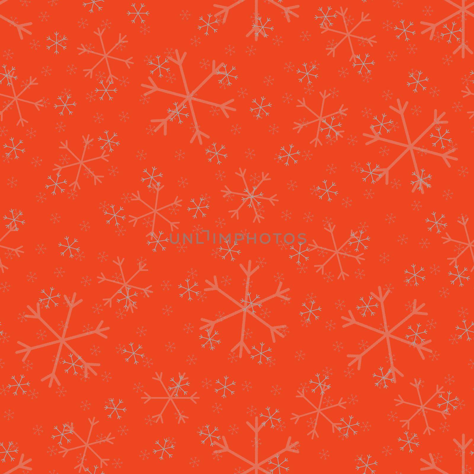 Seamless Christmas pattern doodle with hand random drawn snowflakes.Wrapping paper for presents, funny textile fabric print, design,decor, food wrap, backgrounds. new year.Raster copy.Coral, pink by Angelsmoon