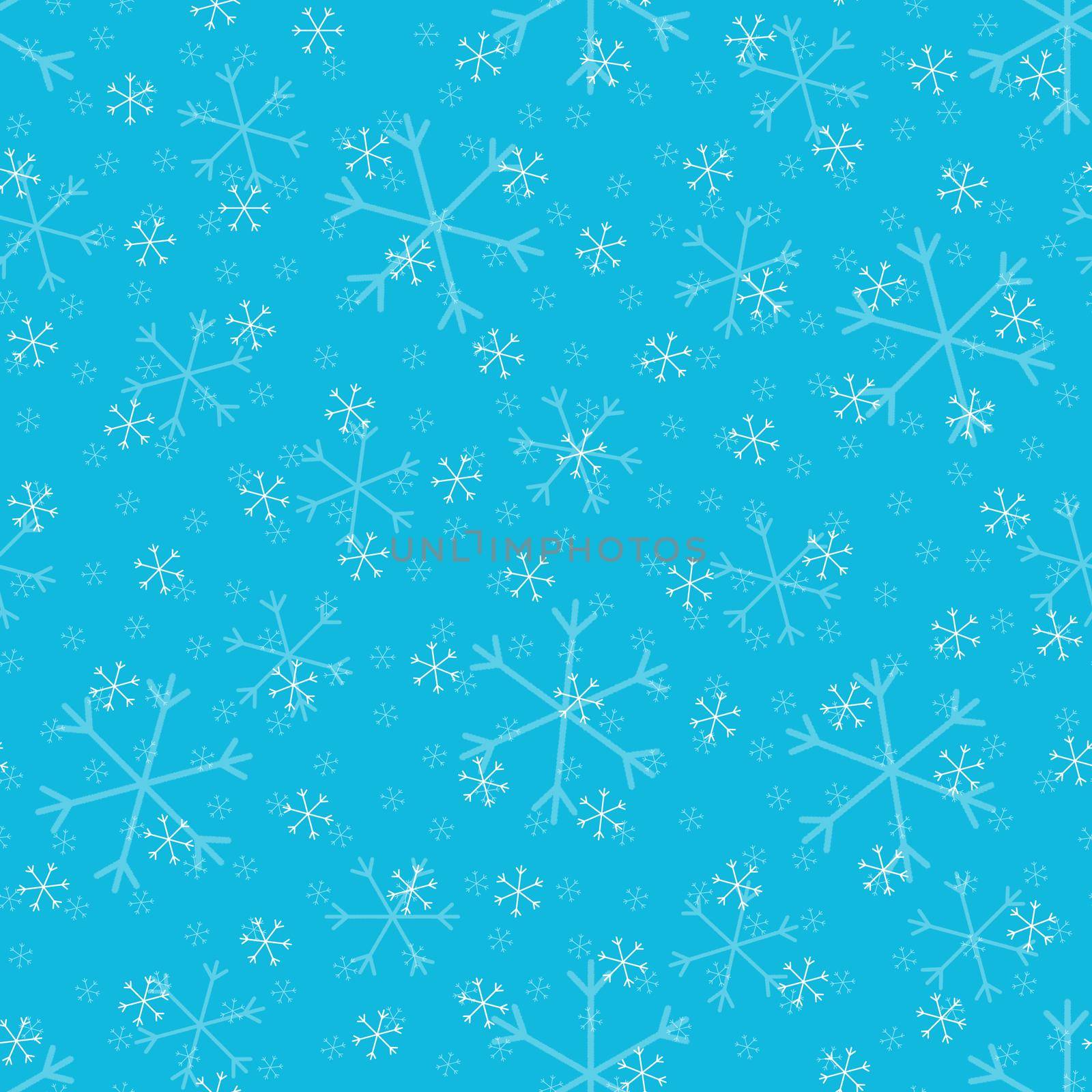 Seamless Christmas pattern doodle with hand random drawn snowflakes.Wrapping paper for presents, funny textile fabric print, design, decor, food wrap, backgrounds. new year.Raster copy.Sky blue, white