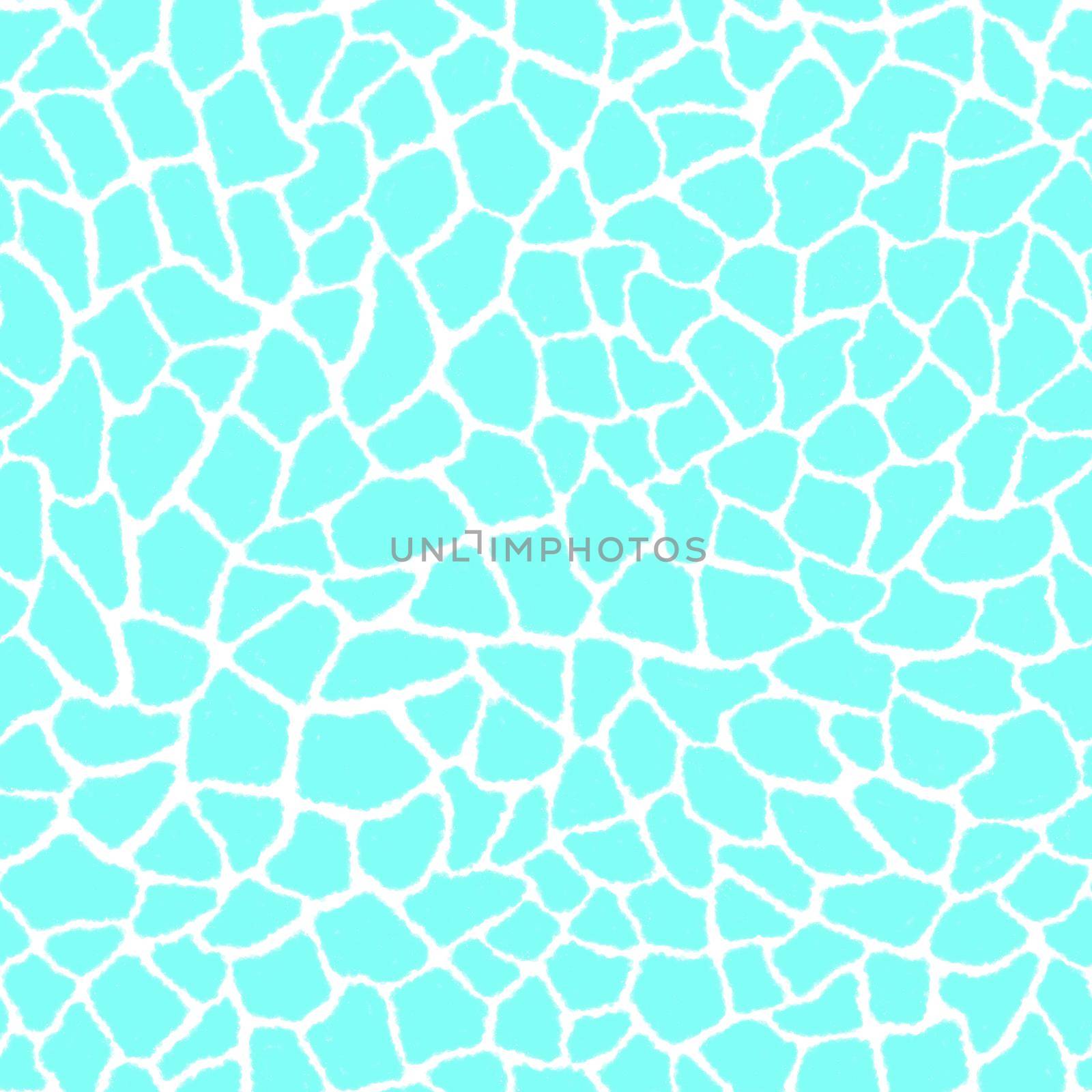 Giraffe skin color seamless pattern with fashion animal print for continuous replicate. Chaotic mosaic turquoise pieces on white background. Wrapping paper, funny textile fabric print,design,decor by Angelsmoon