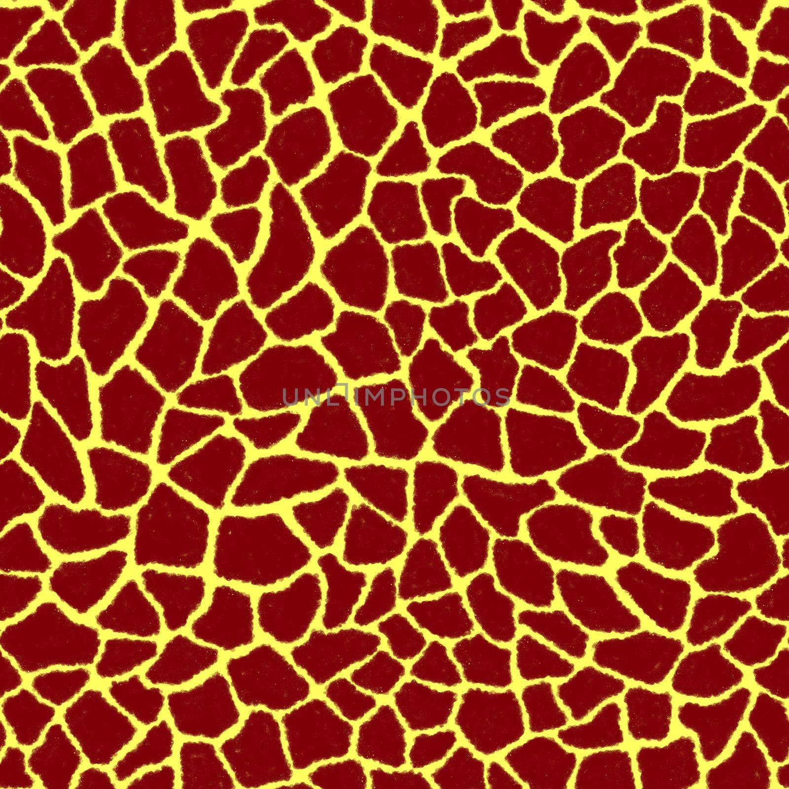 Giraffe skin color seamless pattern with fashion animal print for continuous replicate. Chaotic mosaic burgundy pieces on yellow background. Wrapping paper, funny textile fabric print,design,decor.
