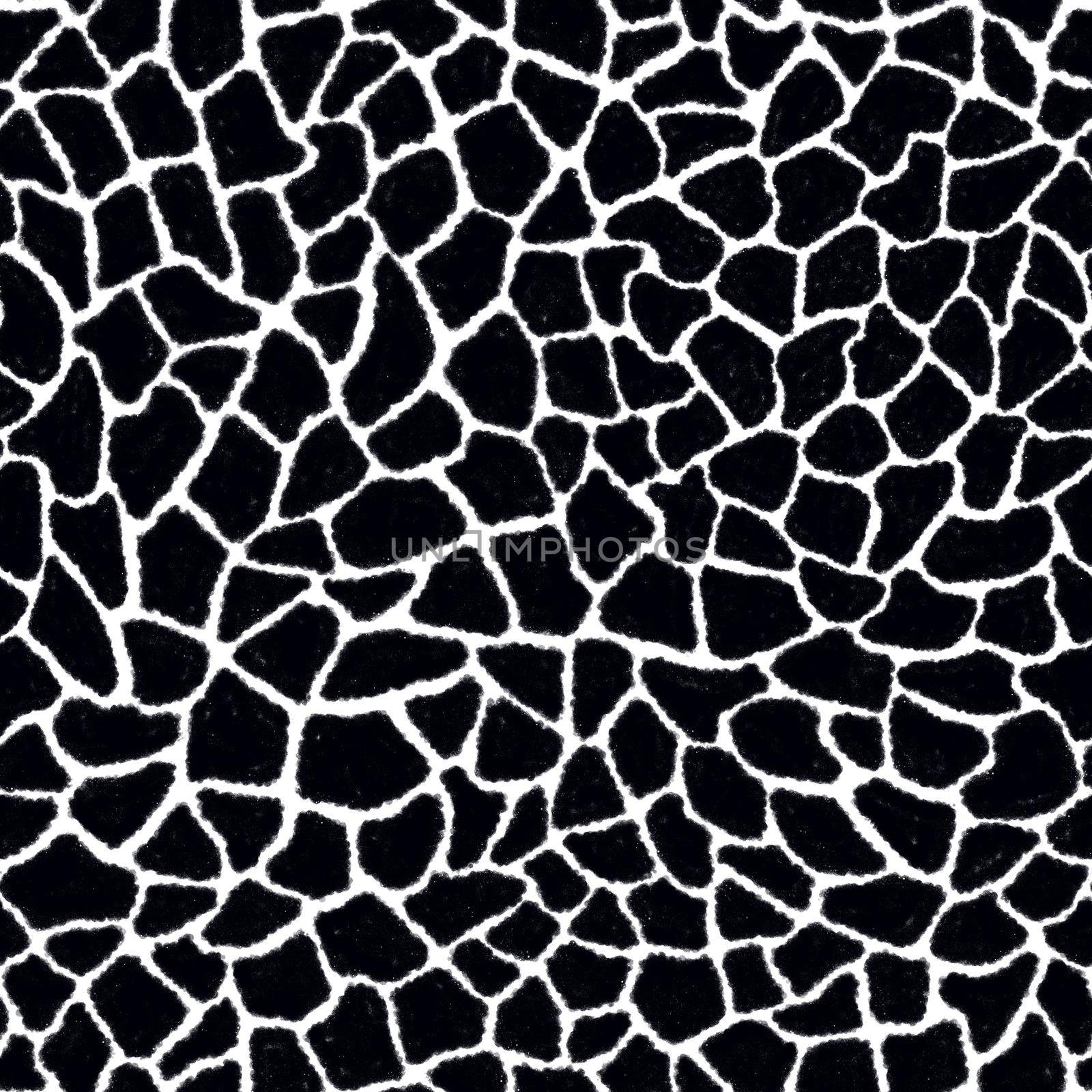 Giraffe skin color seamless pattern with fashion animal print for continuous replicate. Chaotic mosaic black pieces on white background. Wrapping paper, funny textile fabric print,design,decor by Angelsmoon